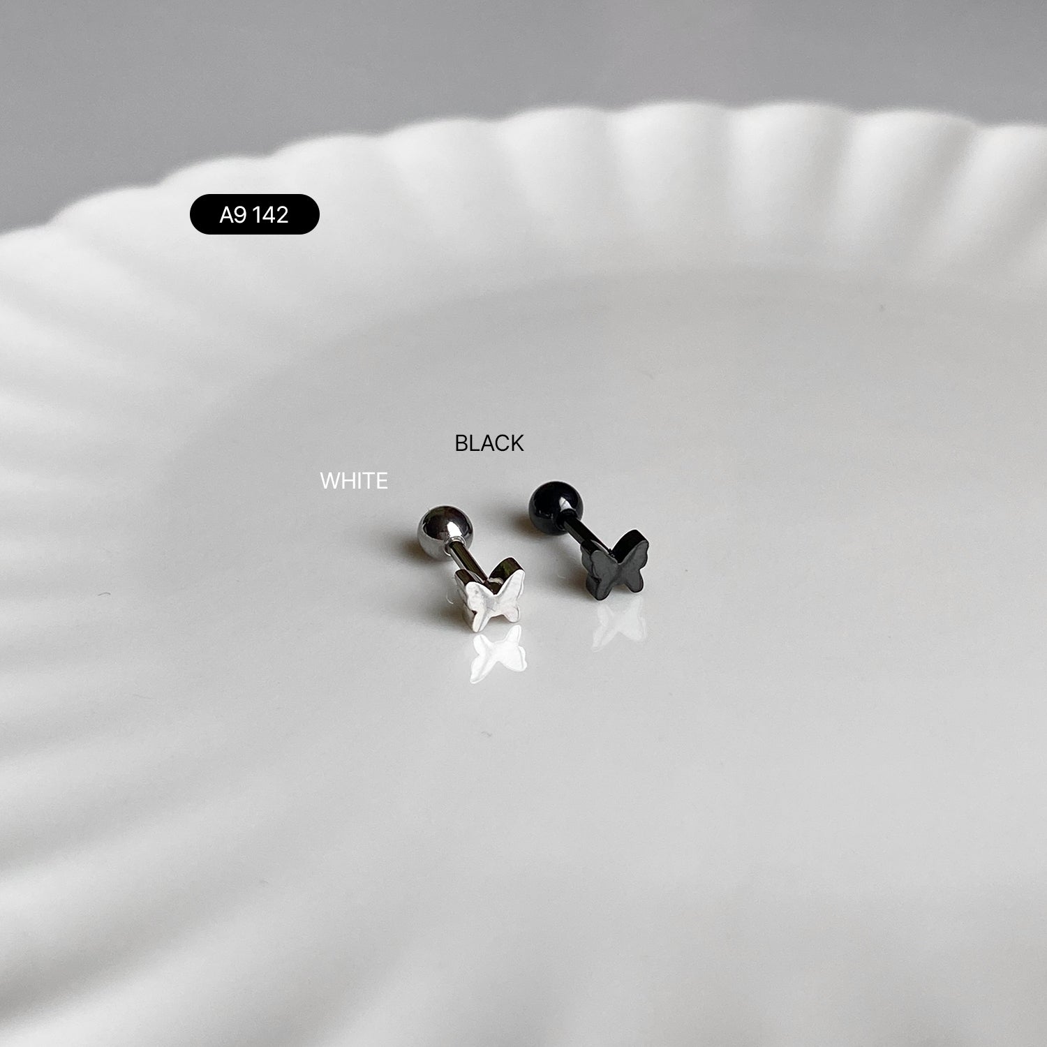 SET-020 ワンリボンアンティーク蝶フラワーキュービックピアスセット