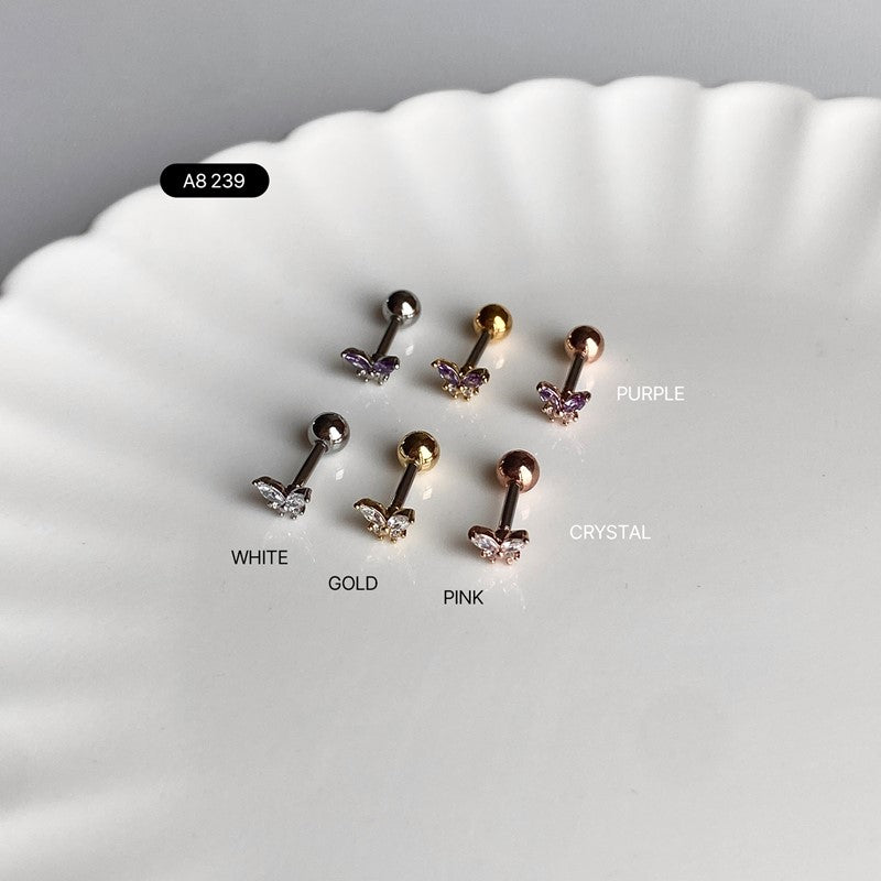 A8 239 パープルキュービック蝶ピアス