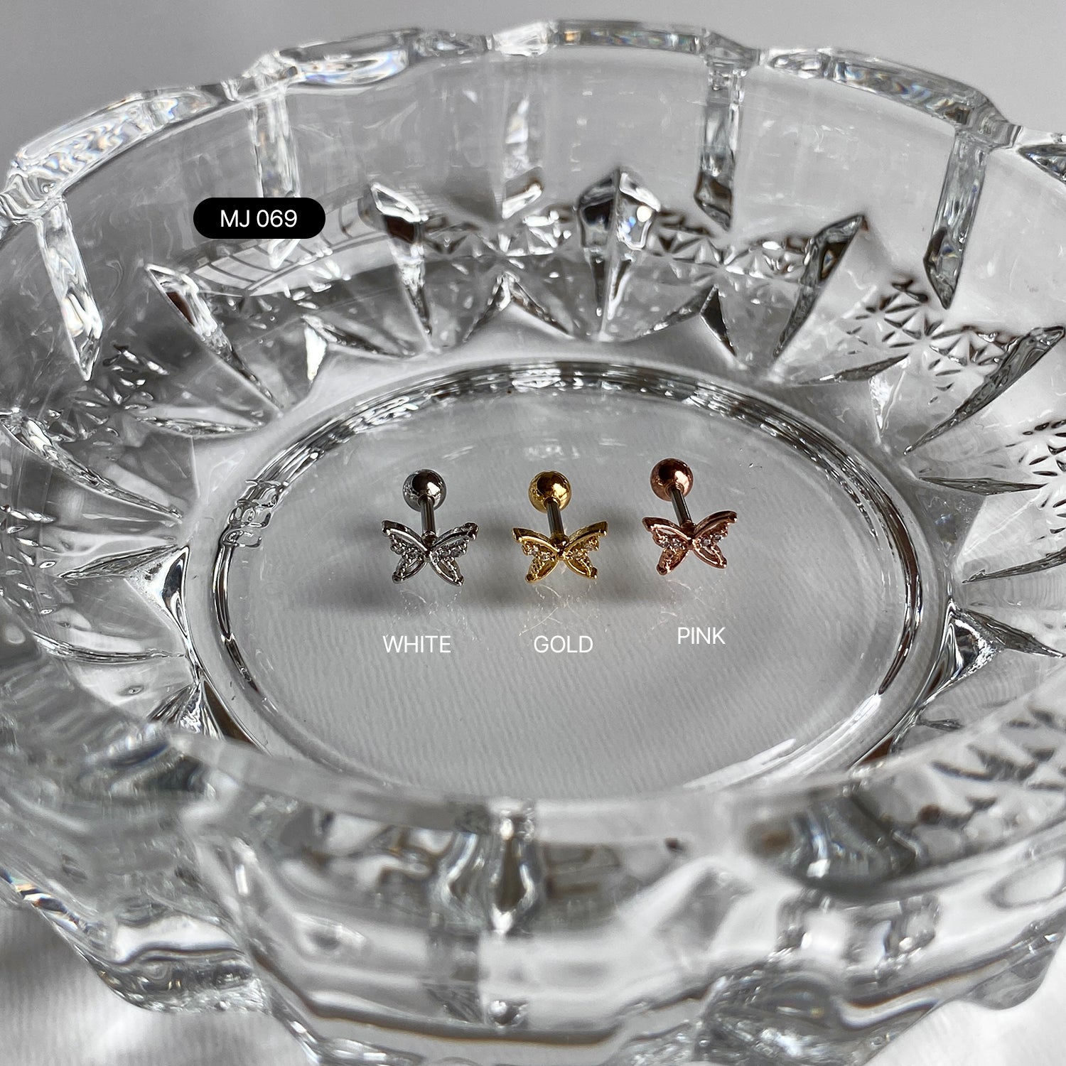 SET-042 シンプルホワイトハート蝶リボンドロップピアスセット