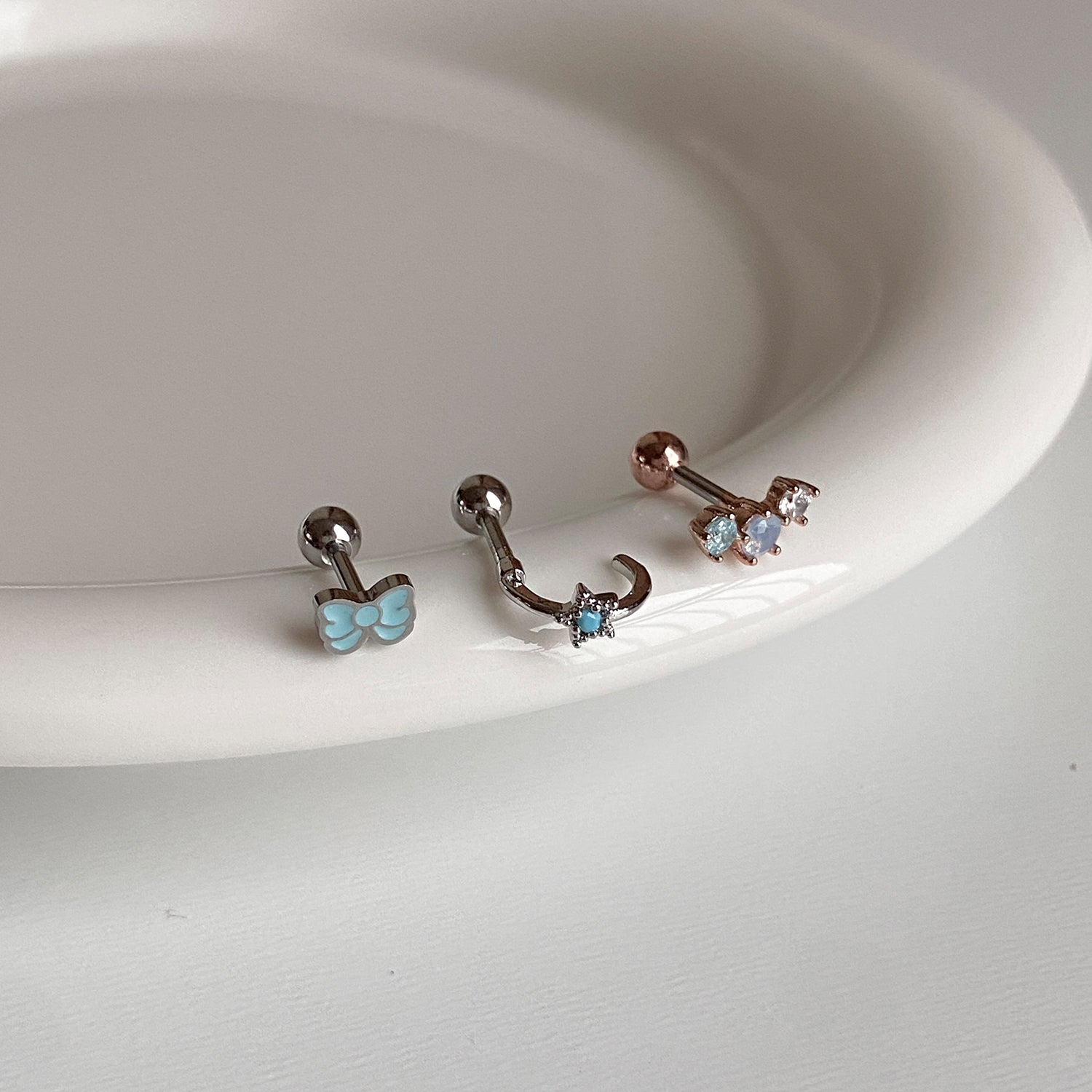 SET-065 アクアミントリボンスターキュービックピアスセット