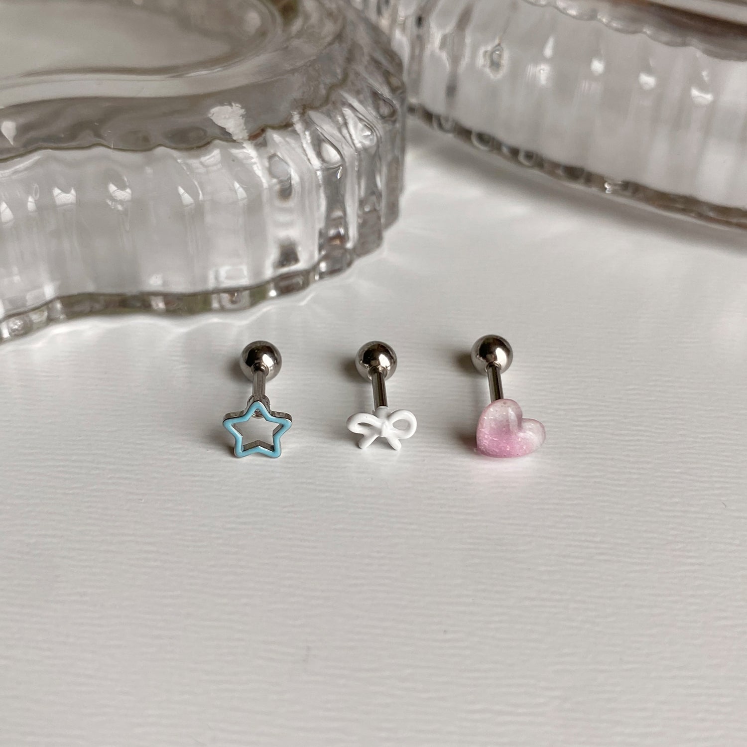 SET-018 かわいいパステルハートリボンスターピアスセット