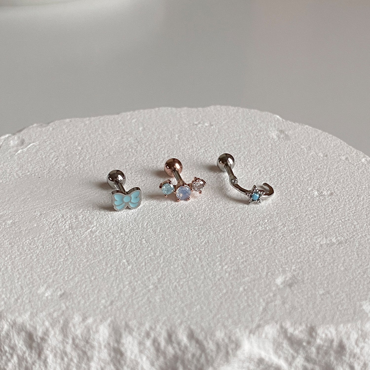 SET-065 アクアミントリボンスターキュービックピアスセット