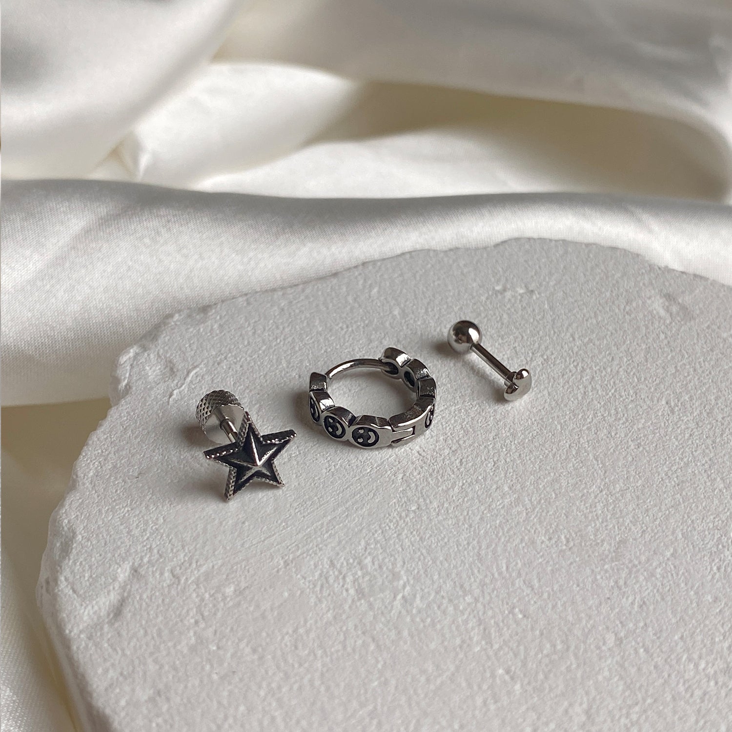 SET-015 ミニシンプルハート スマイルリングピアスセット