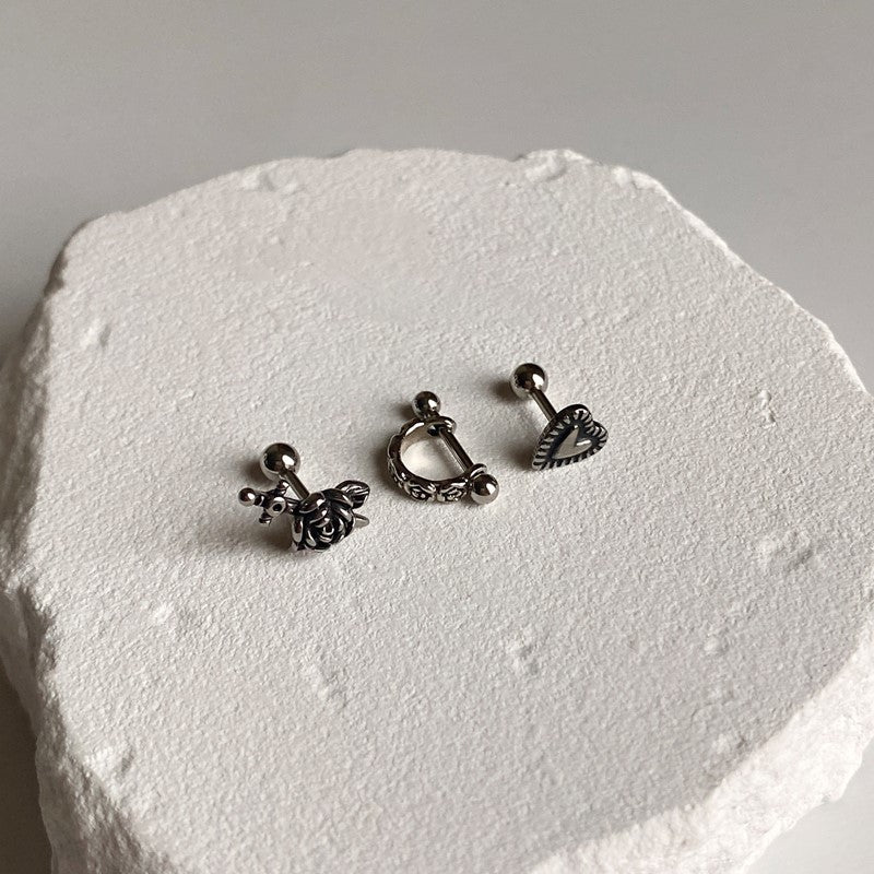 スリーライン ハーフリング ピアス / ローズ ハーフリング ピアス (쓰리라인 반링 피어싱 / 로즈 반링 피어싱)