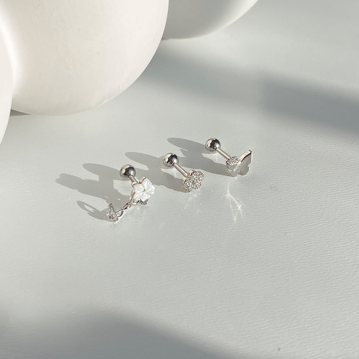 SET-077 螺鈿フラワードロップ蝶キュービックピアスセット