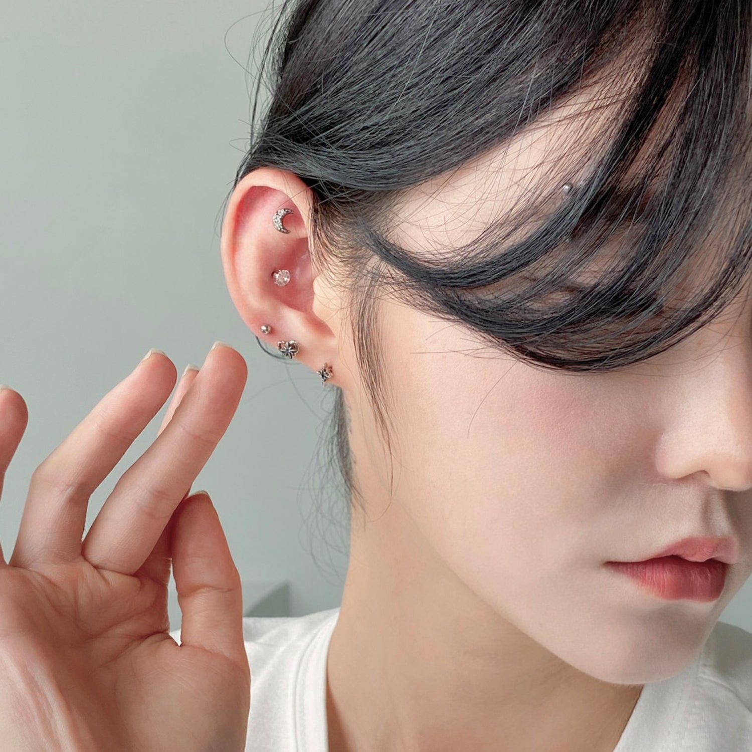 SET-021 アンティークハートキラキラブラックキュービックピアスセット