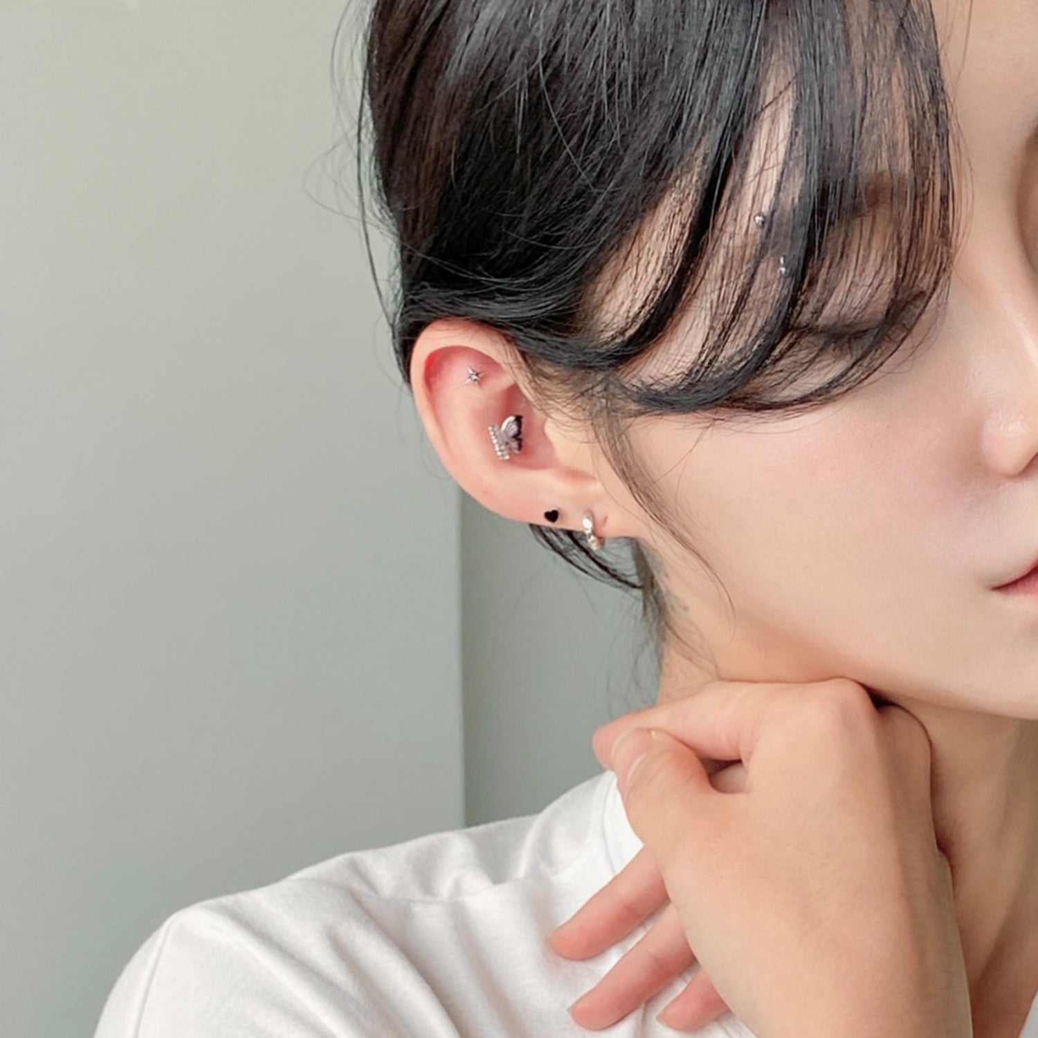 SET-019 キラキラ星キュービックブラックハートピアスセット