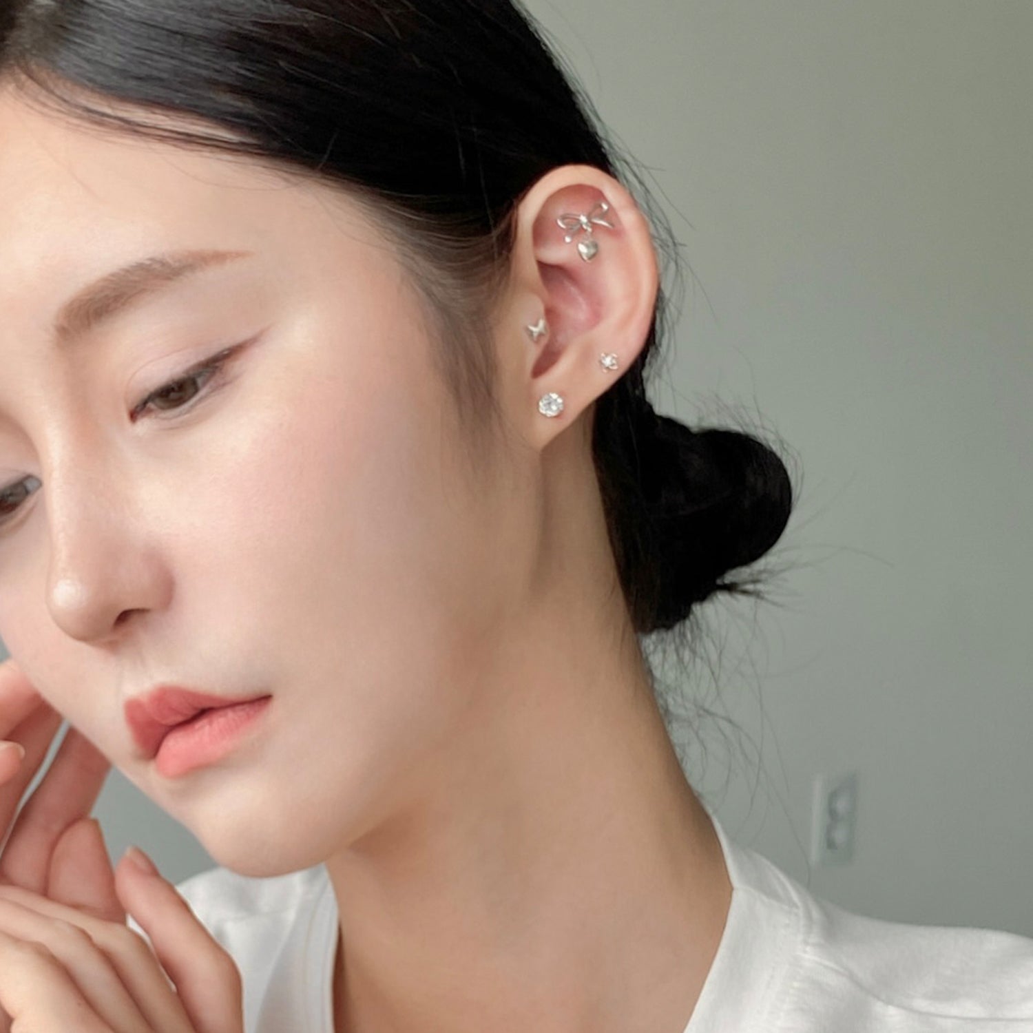 SET-020 ワンリボンアンティーク蝶フラワーキュービックピアスセット