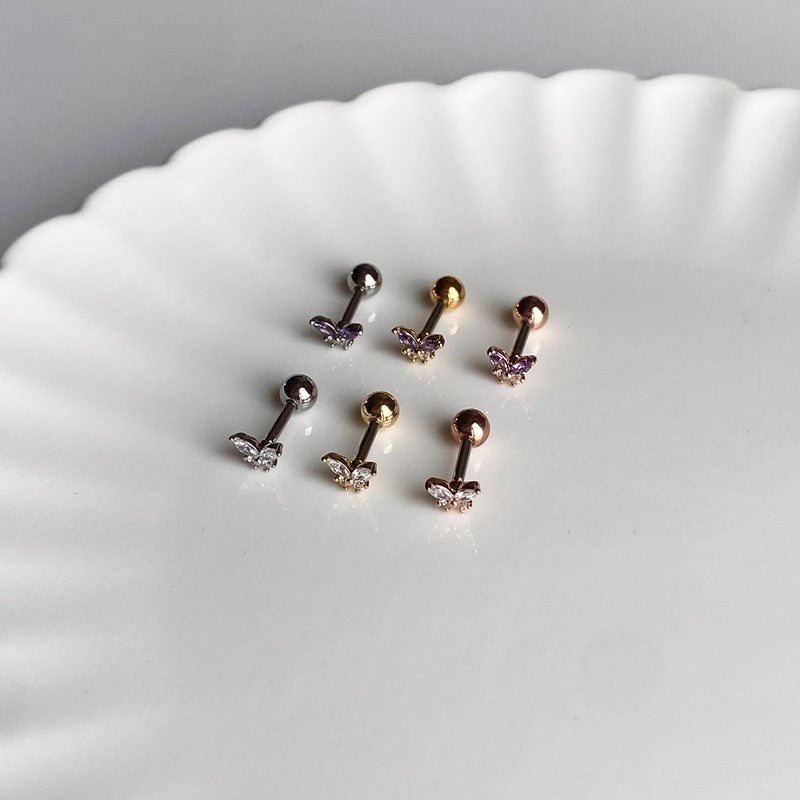 A8 239 パープルキュービック蝶ピアス