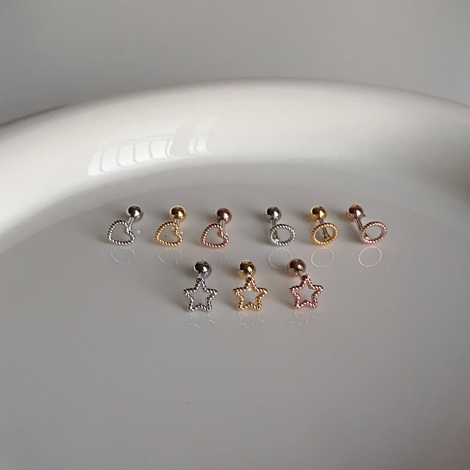 A4 118 ツイストロープスターハートサークル ピアス