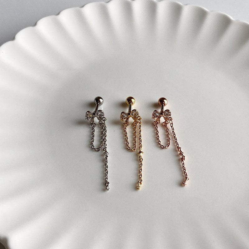 A5 286 ロングドロップキュービックリボンピアス