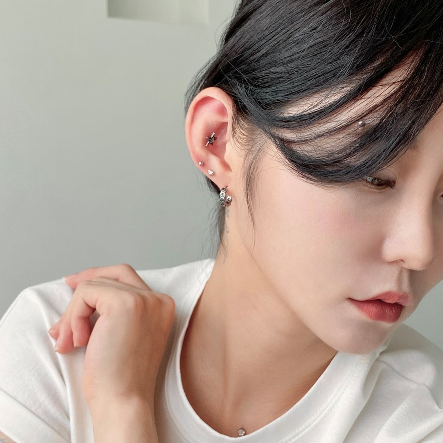 SET-015 ミニシンプルハート スマイルリングピアスセット