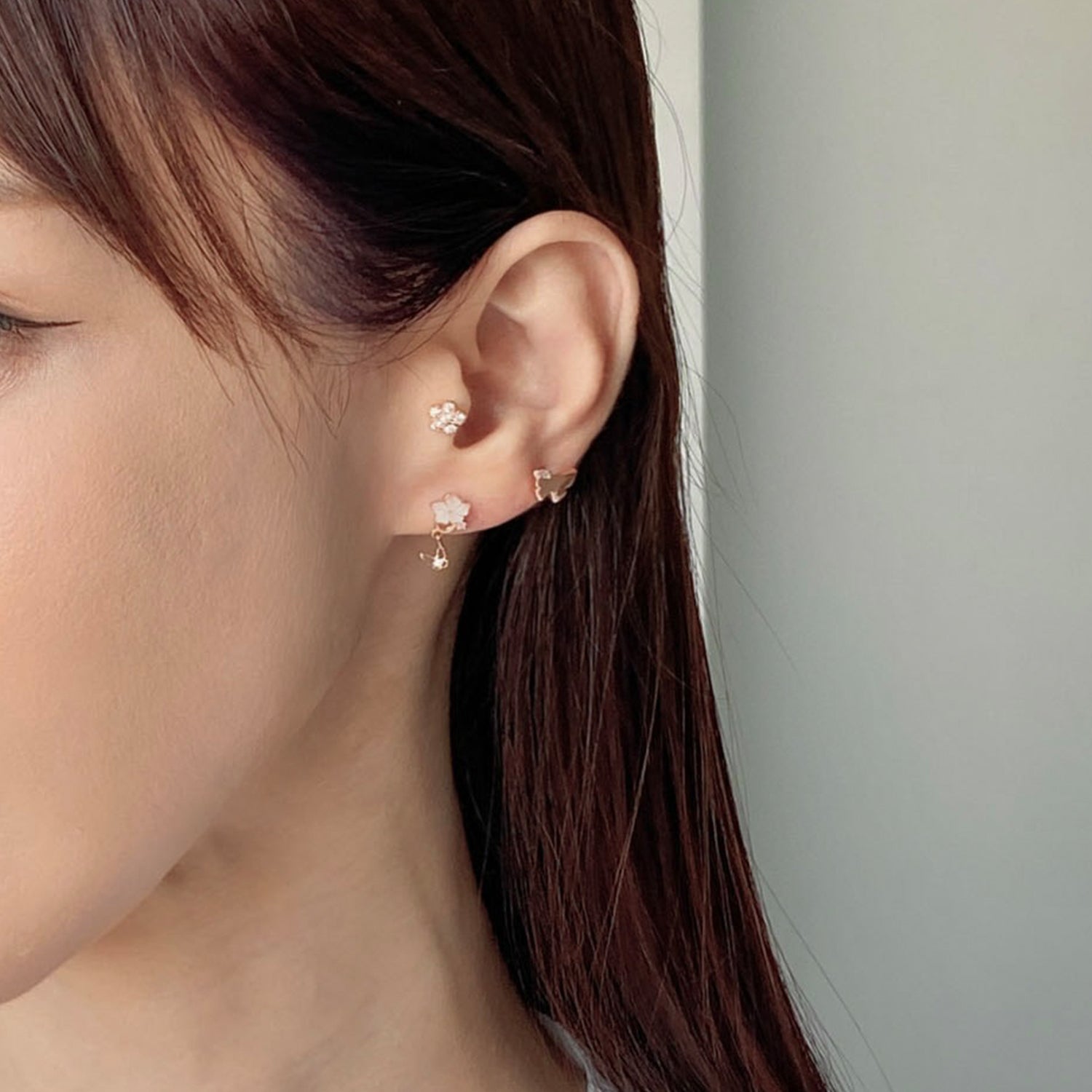 SET-077 螺鈿フラワードロップ蝶キュービックピアスセット