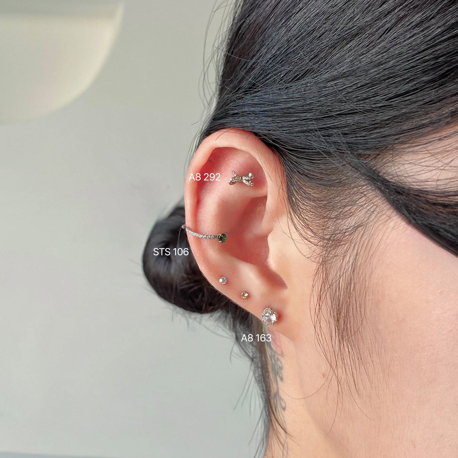 SET-081 シンプルキュービックリボンシグメントリングピアスセット