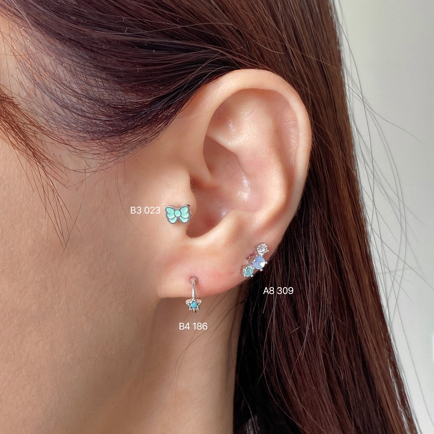 SET-065 アクアミントリボンスターキュービックピアスセット