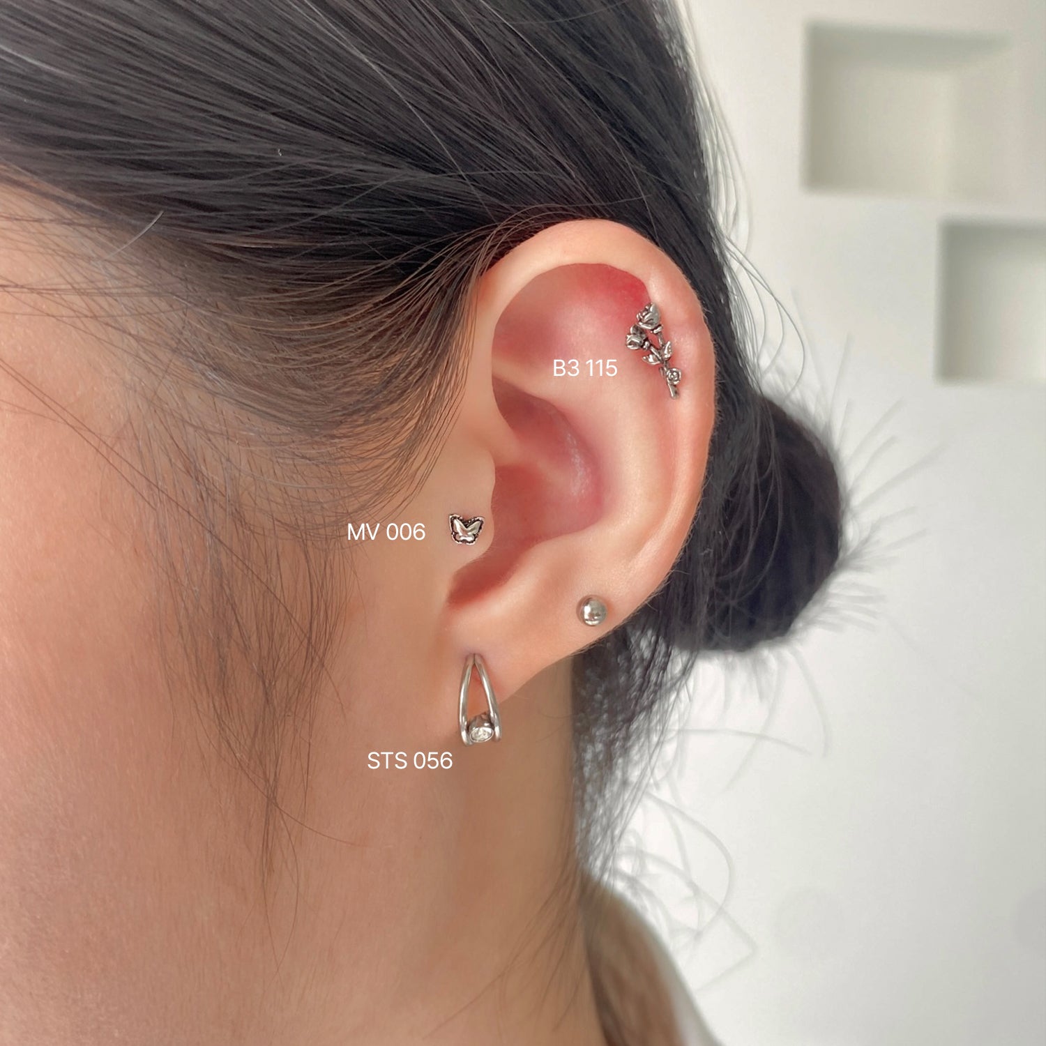 STS 056 サージカルキュービックツーラインセグメントリングピアス