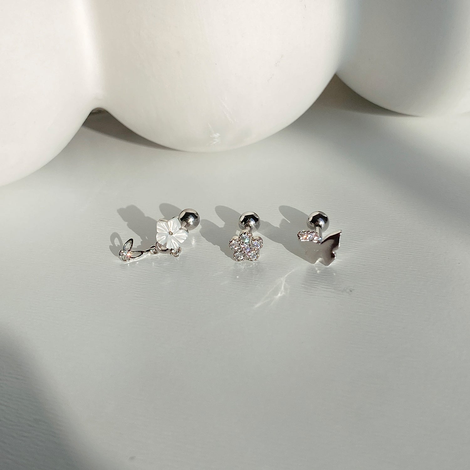 SET-077 螺鈿フラワードロップ蝶キュービックピアスセット