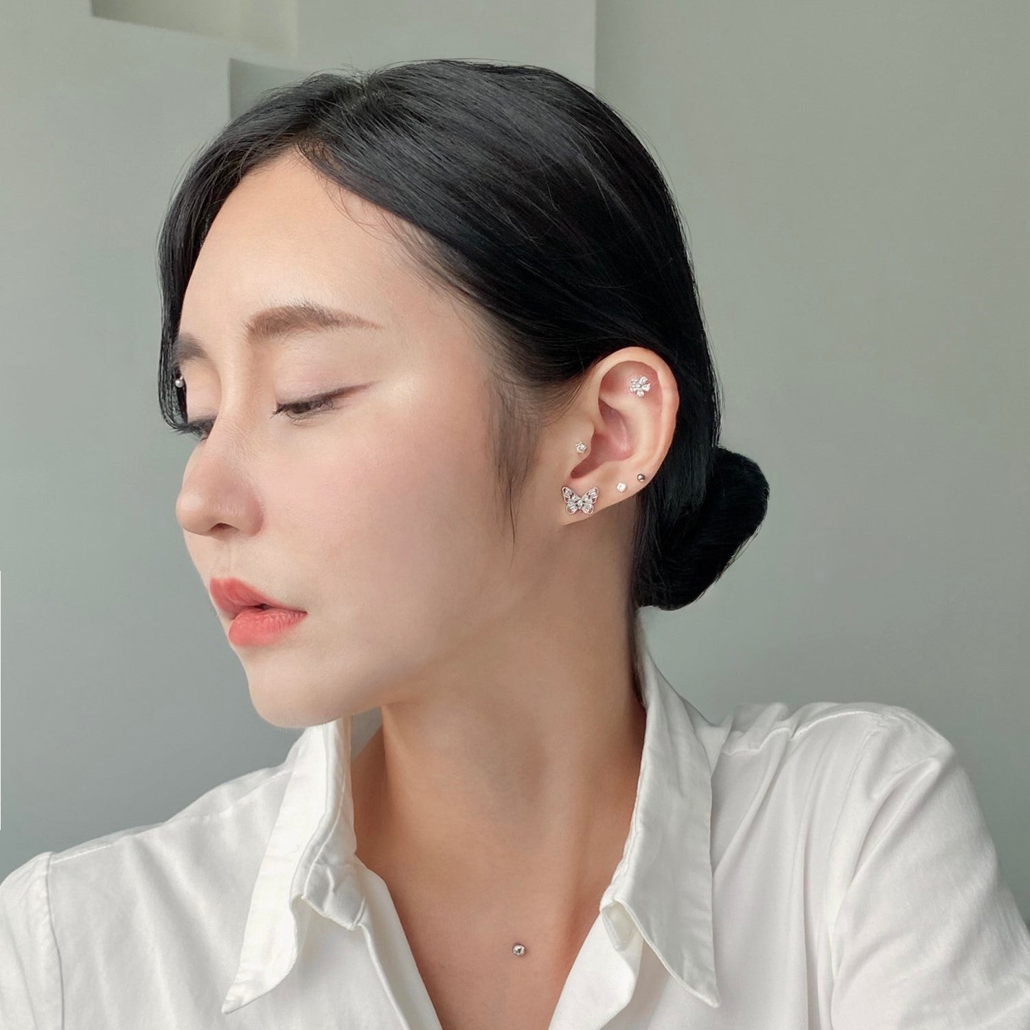 ウォータードロップ ミニフラワー ピアス (워터드랍 미니플라워 피어싱)