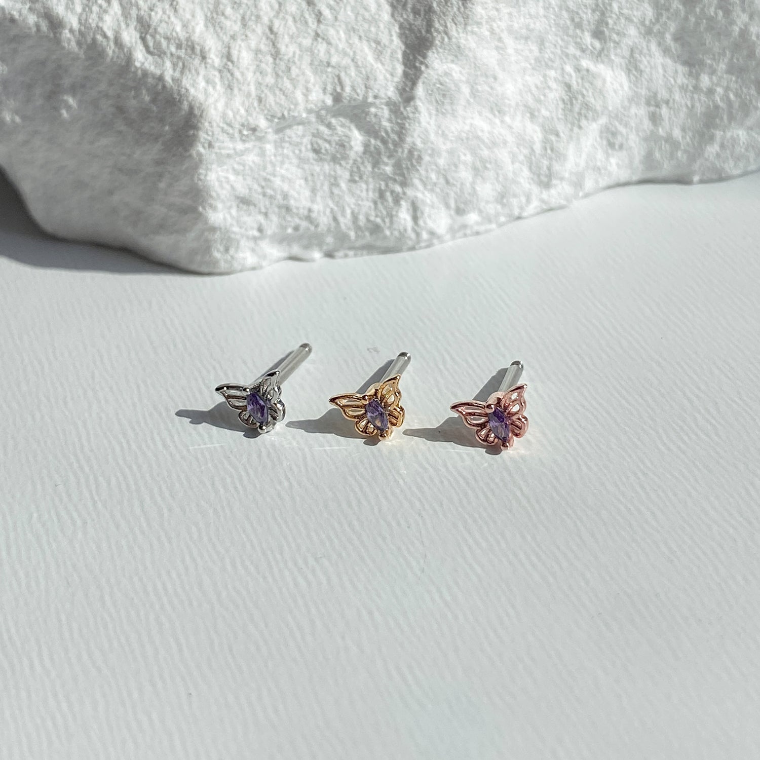 theminis ドロップ 蝶 真鍮 キュービックジルコニア ピアス 軟骨ピアス a3 038