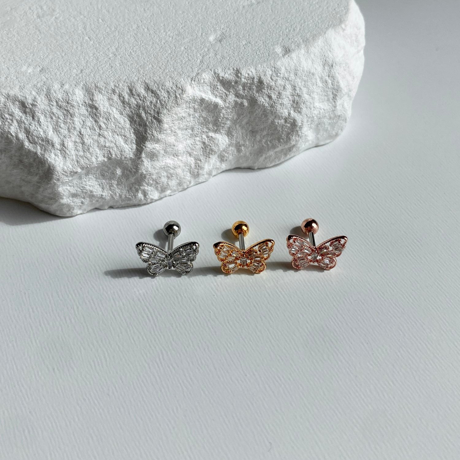 theminis 蝶 真鍮 キュービックジルコニア ピアス ボディピアス mn 189