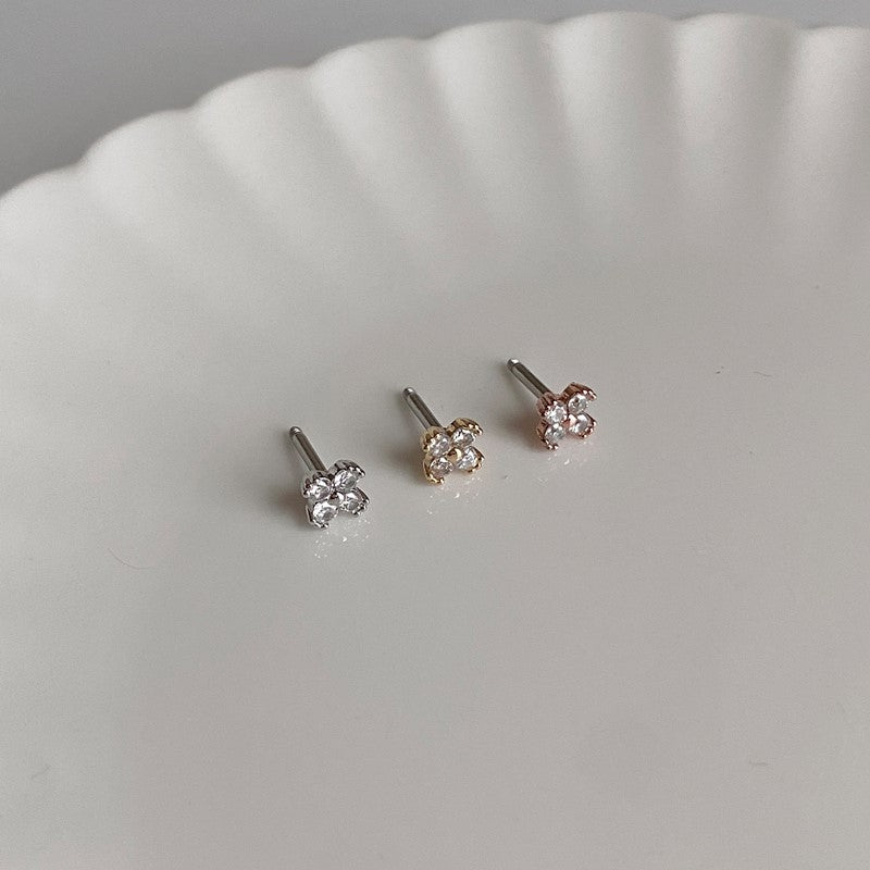 theminis クローバー 真鍮 キュービックジルコニア ピアス 軟骨ピアス mn 173