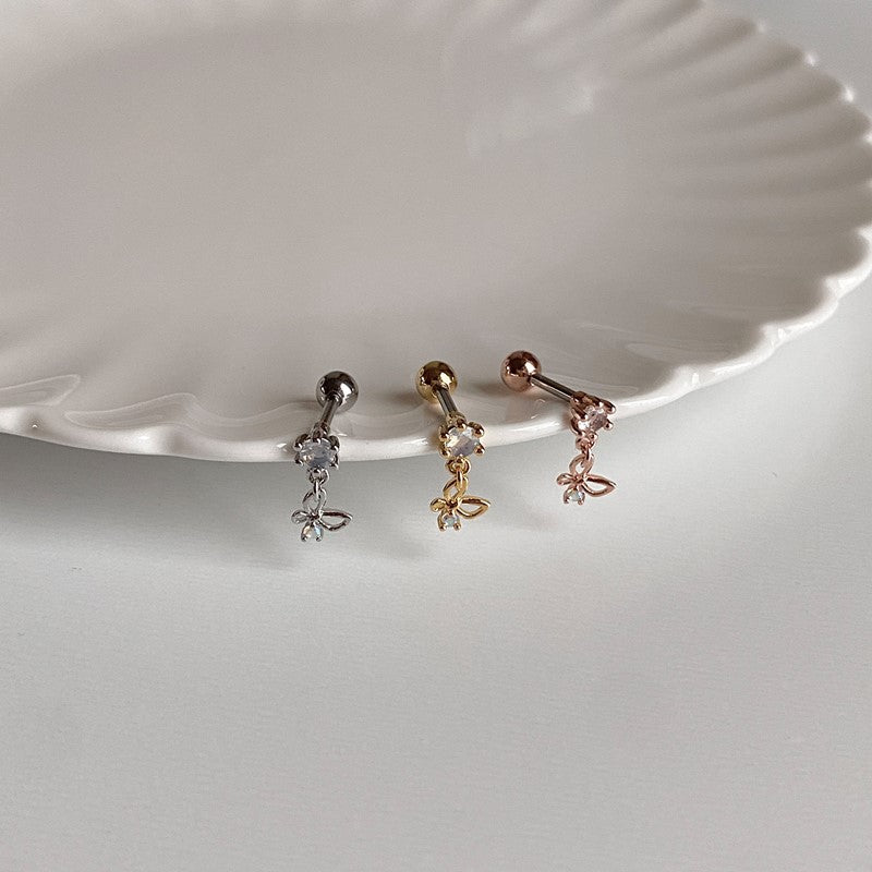 theminis ドロップ 蝶 真鍮 キュービックジルコニア ピアス ボディピアス a8 296