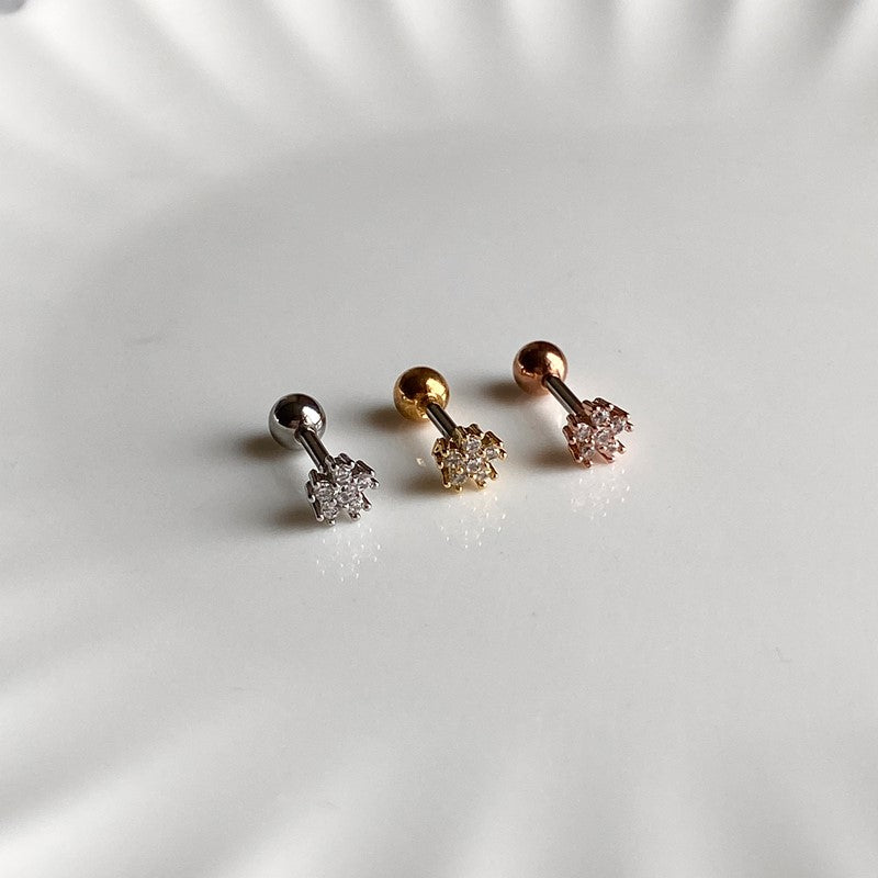 theminis フラワー 真鍮 キュービックジルコニア ピアス 軟骨ピアス mn 041