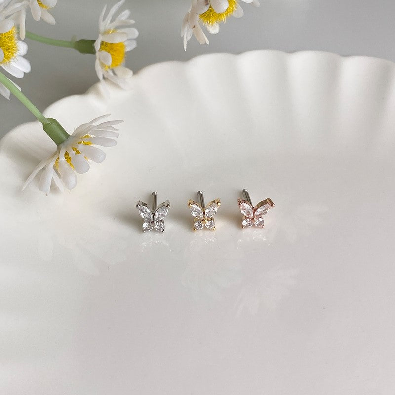 theminis ミニ 蝶 真鍮 キュービックジルコニア ピアス 軟骨ピアス mn 049
