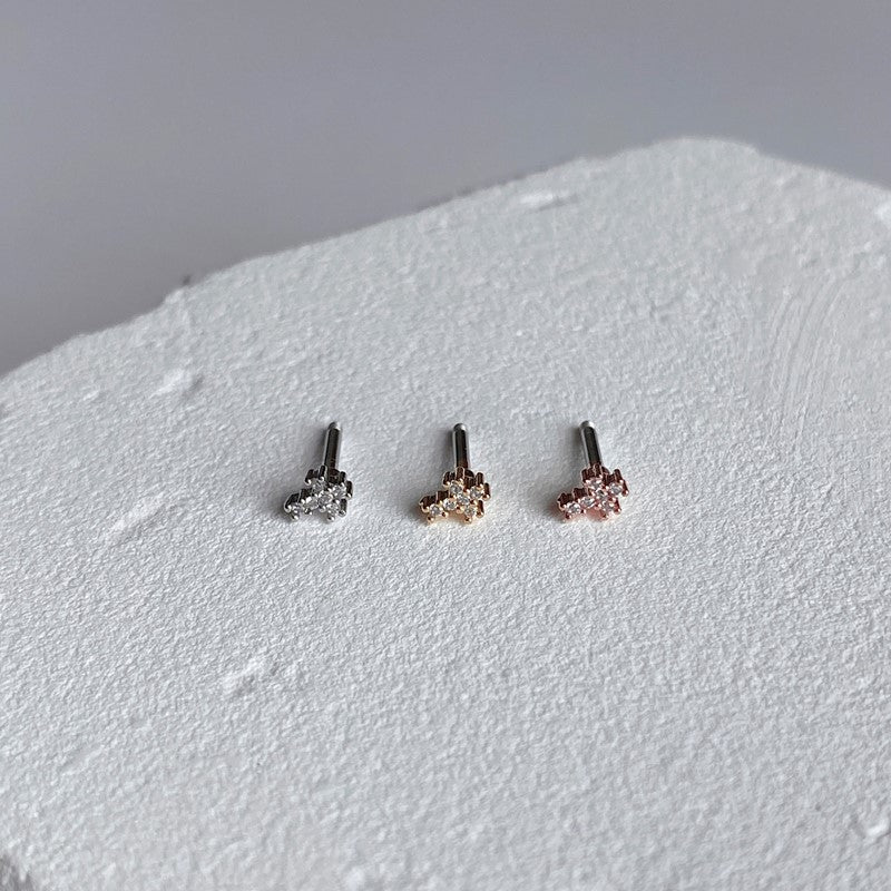 theminis ミニ クロス 真鍮 キュービックジルコニア ピアス 軟骨ピアス mn 190