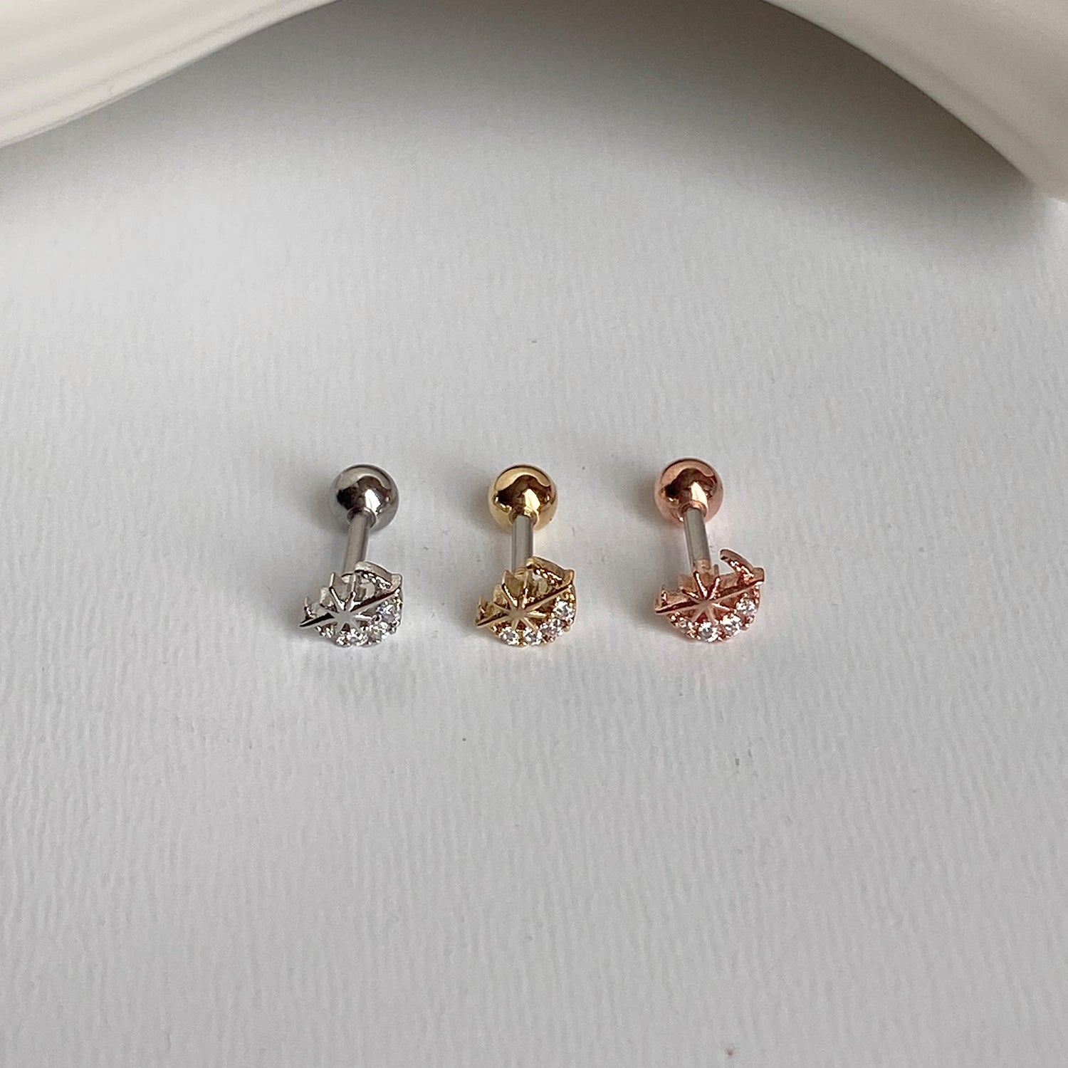 theminis ムーン 真鍮 キュービックジルコニア ピアス ボディピアス a8 306