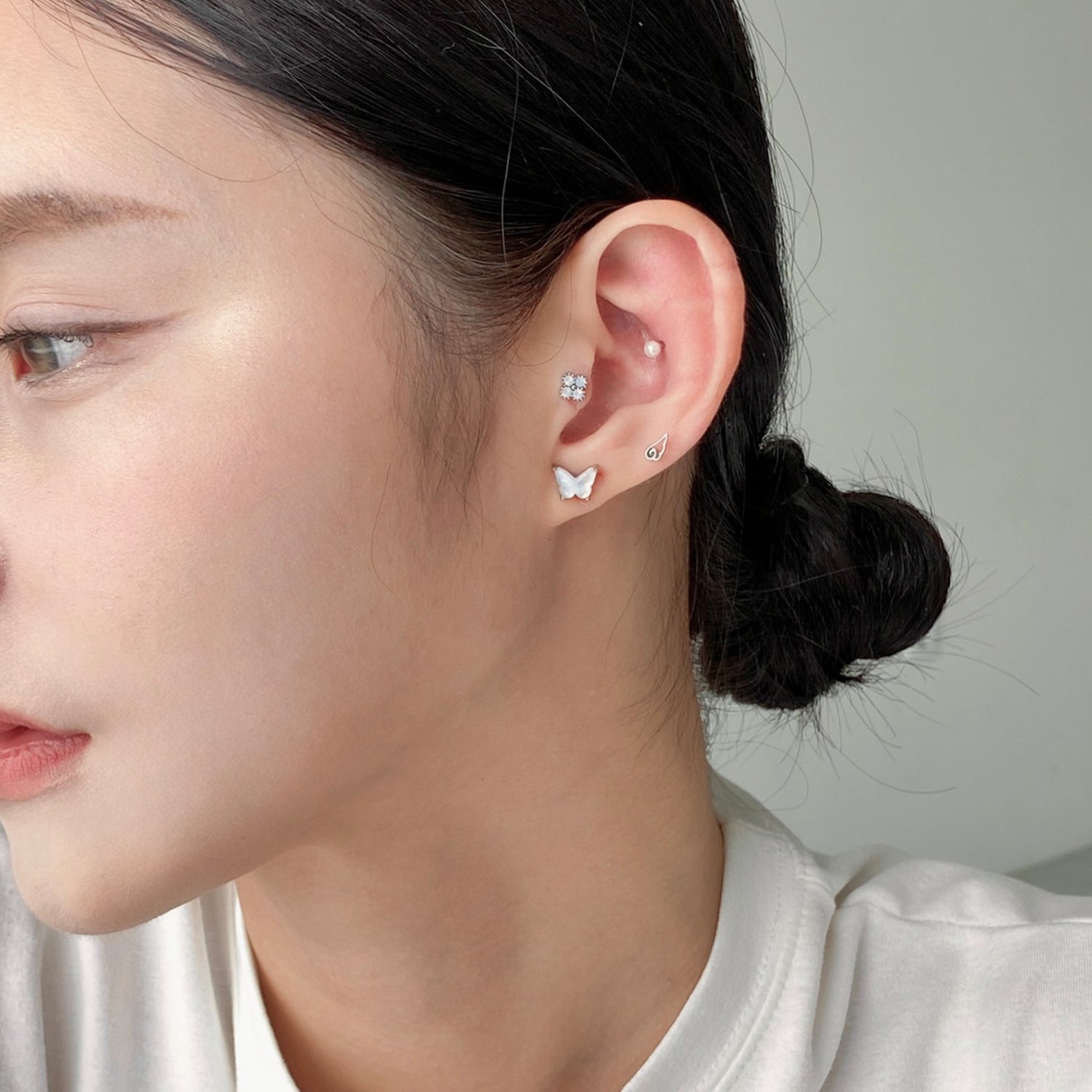 hi♡様　ピアス SET-014 ラインエンジェルハートブルーキュービックピアスセット [2pcs]