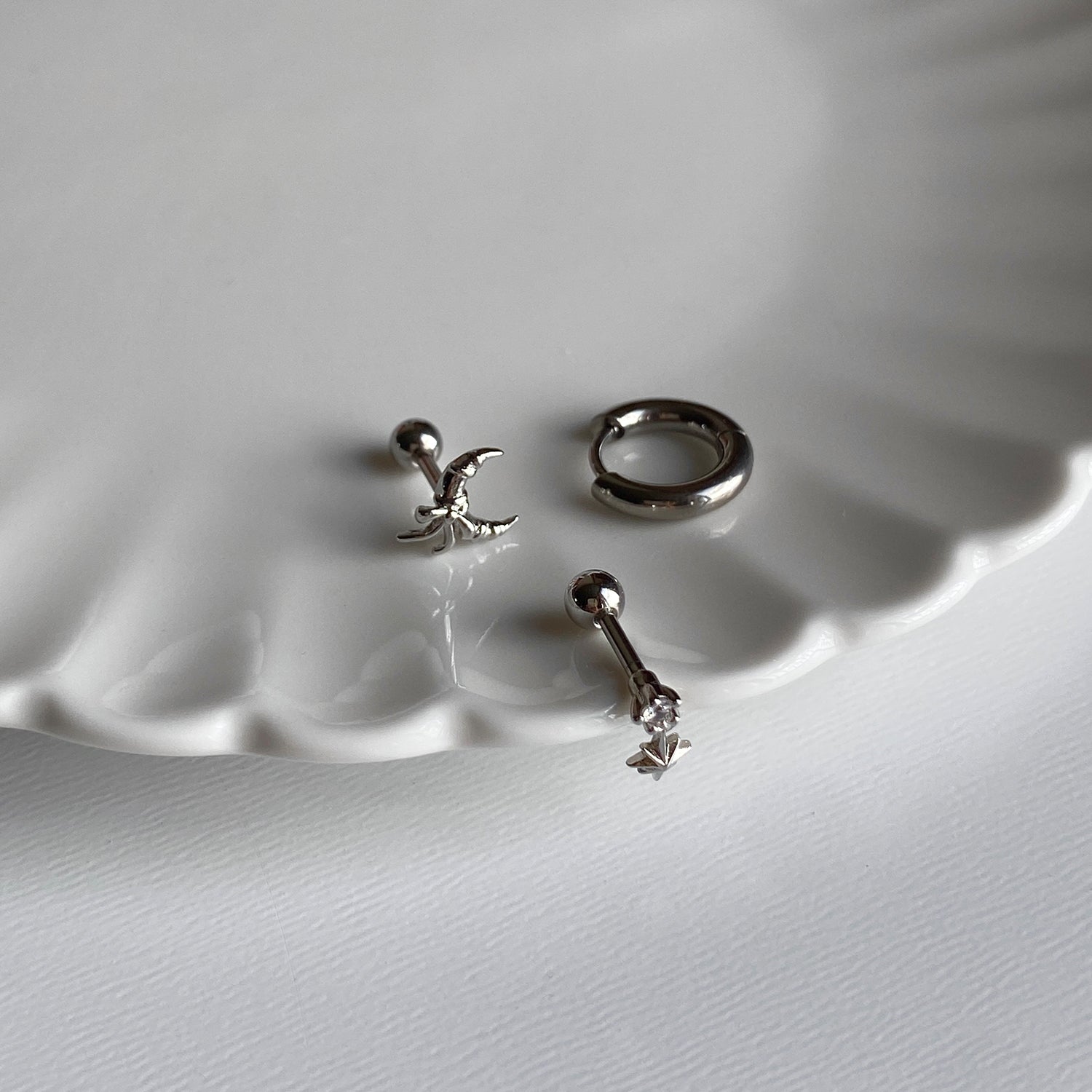 theminis 031 ピアス 3個セット 金属アレルギー対応 リング ピアス キュービックジルコニアピアス