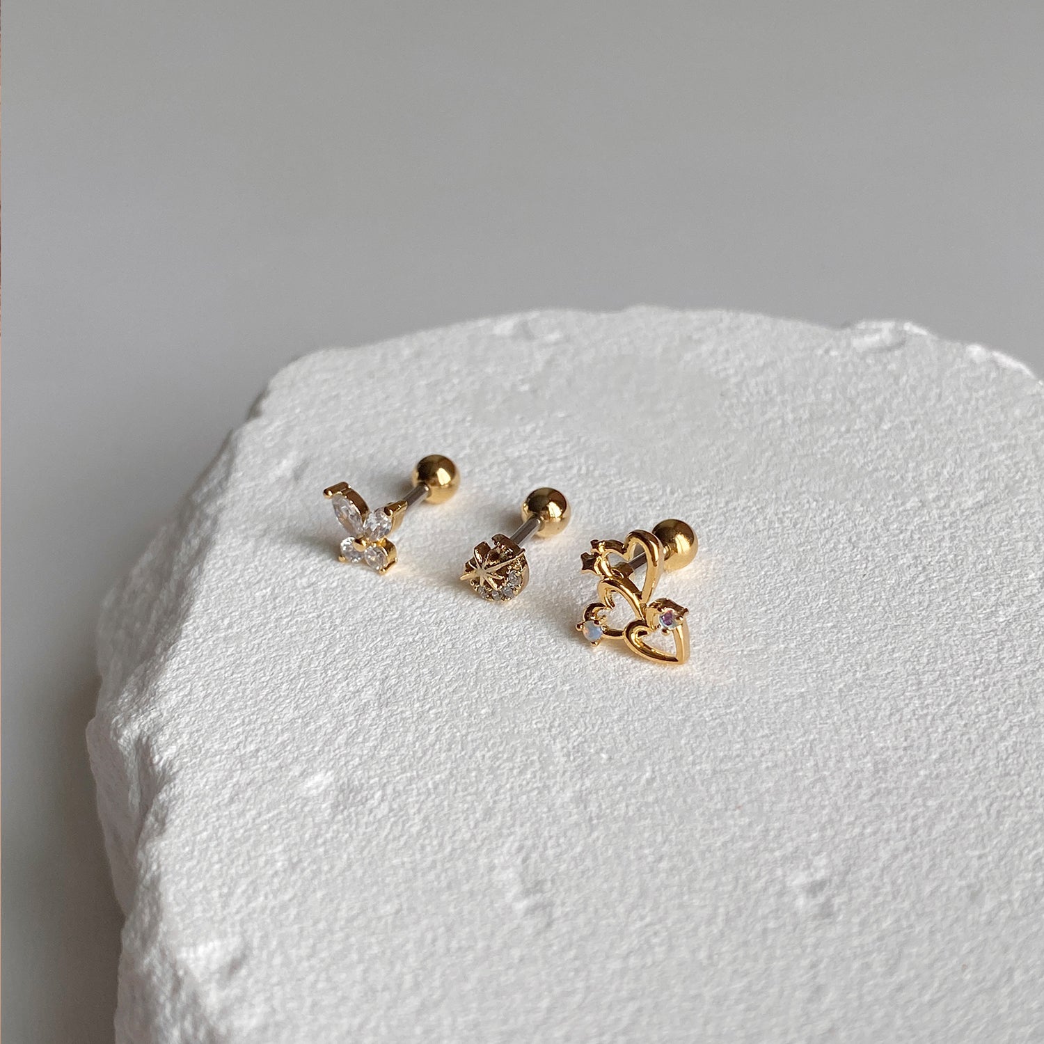 theminis 053 ピアス 3個セット ゴールドピアス キュービック