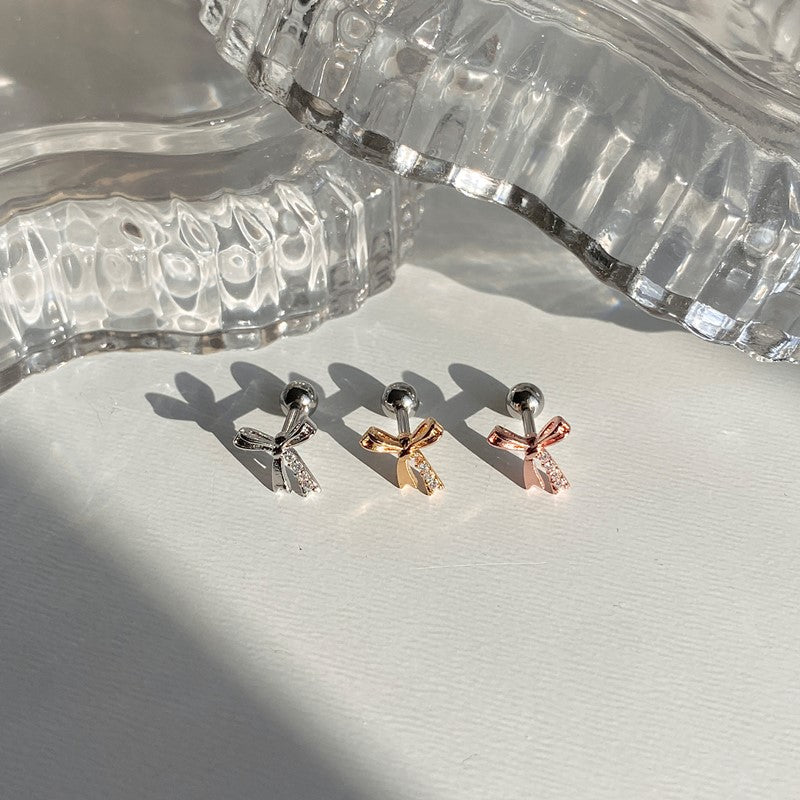 theminis リボン 真鍮 キュービックジルコニア ピアス ボディピアス a5 298