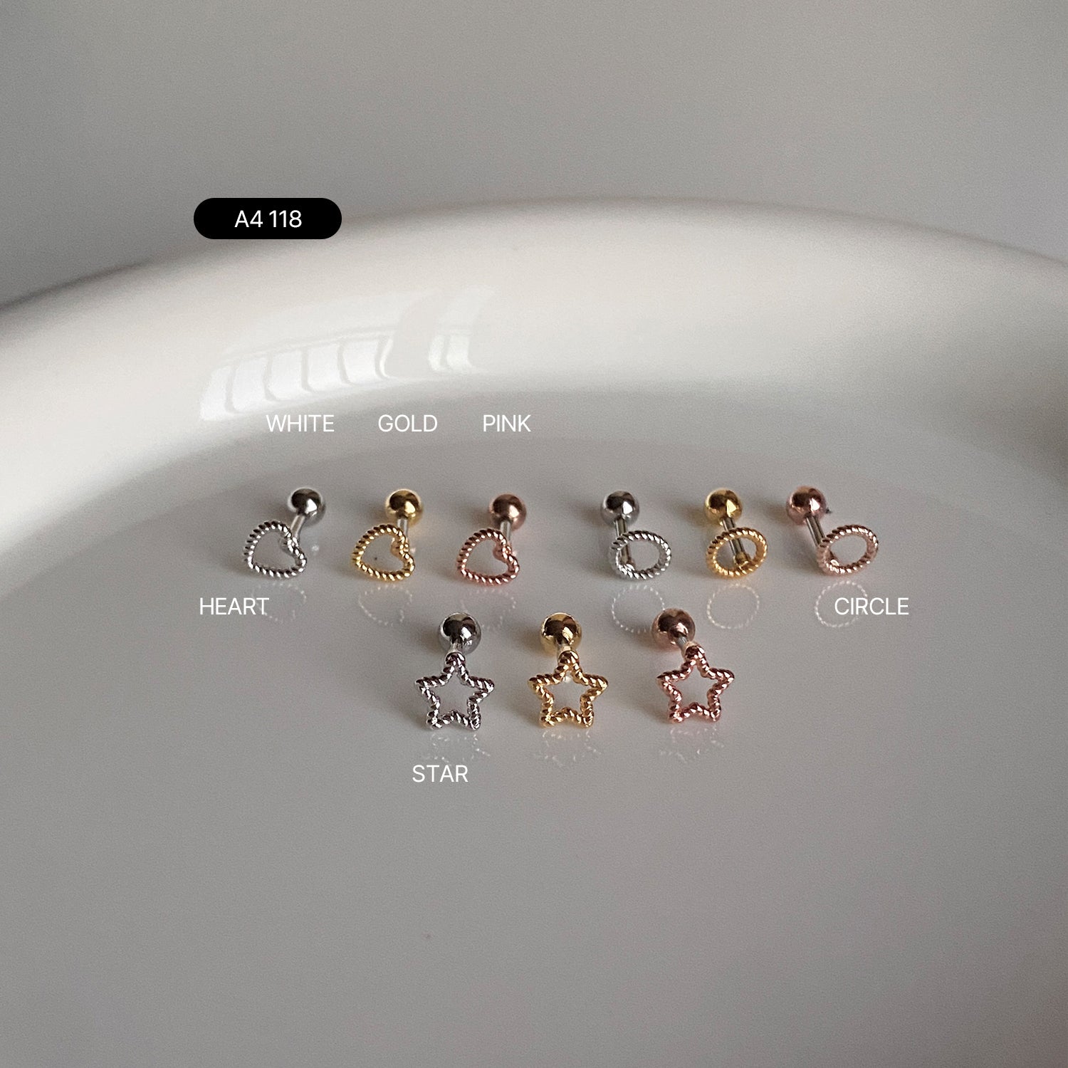 A4 118 ツイストロープスターハートサークル ピアス