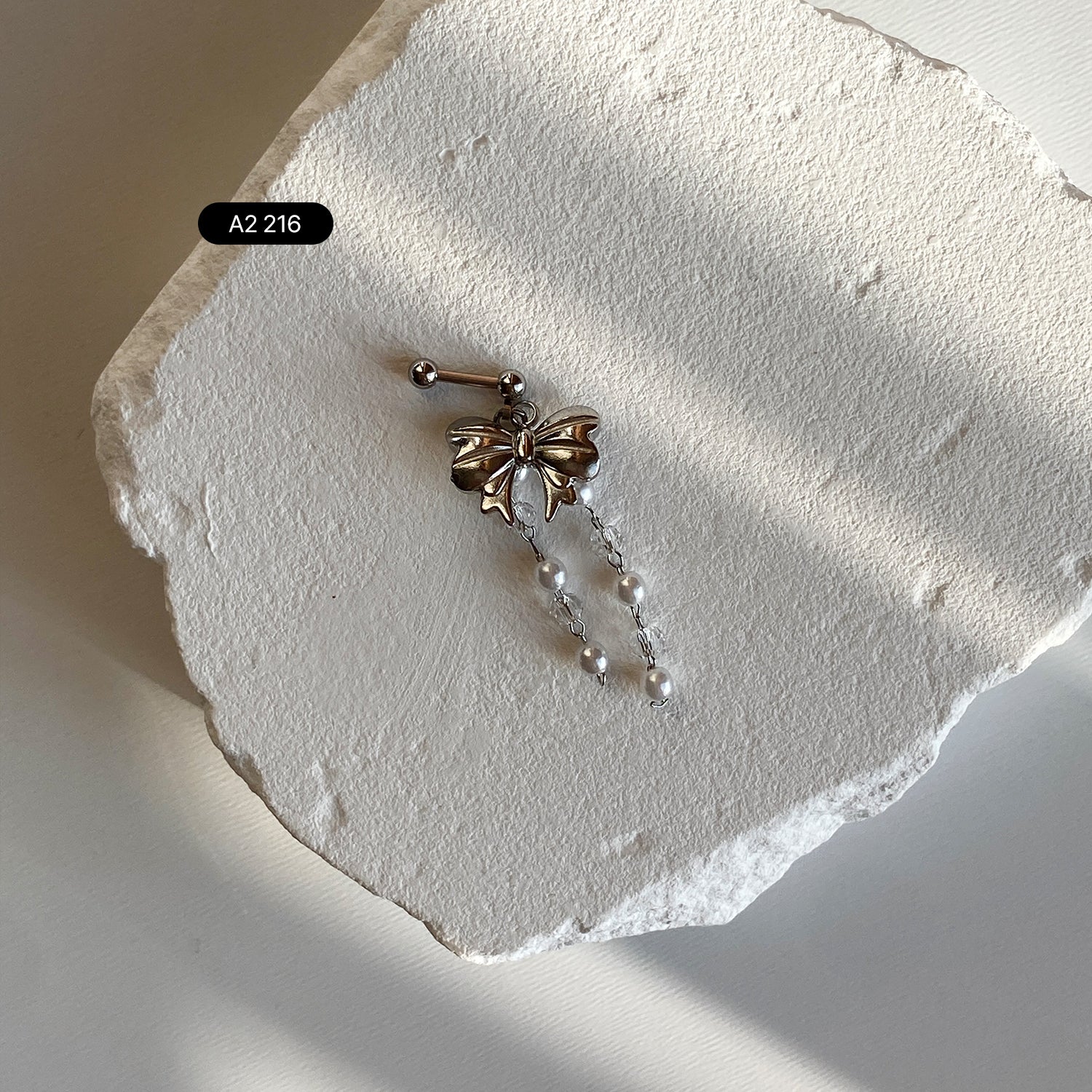 SET-034 アクリルパールキュービックビーズリボンドロップピアスセット