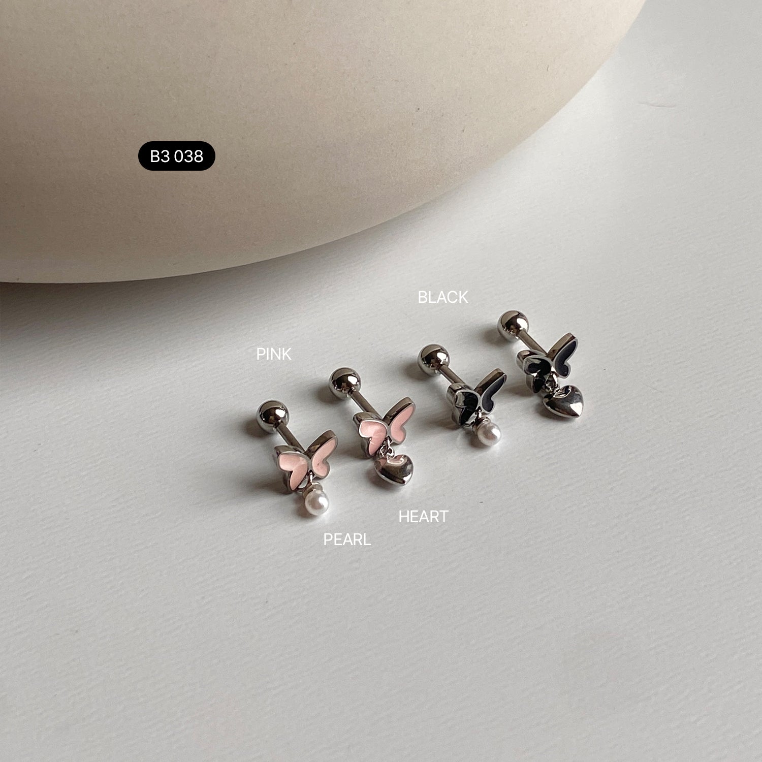 B3 038 ドロップ蝶リボンピアス