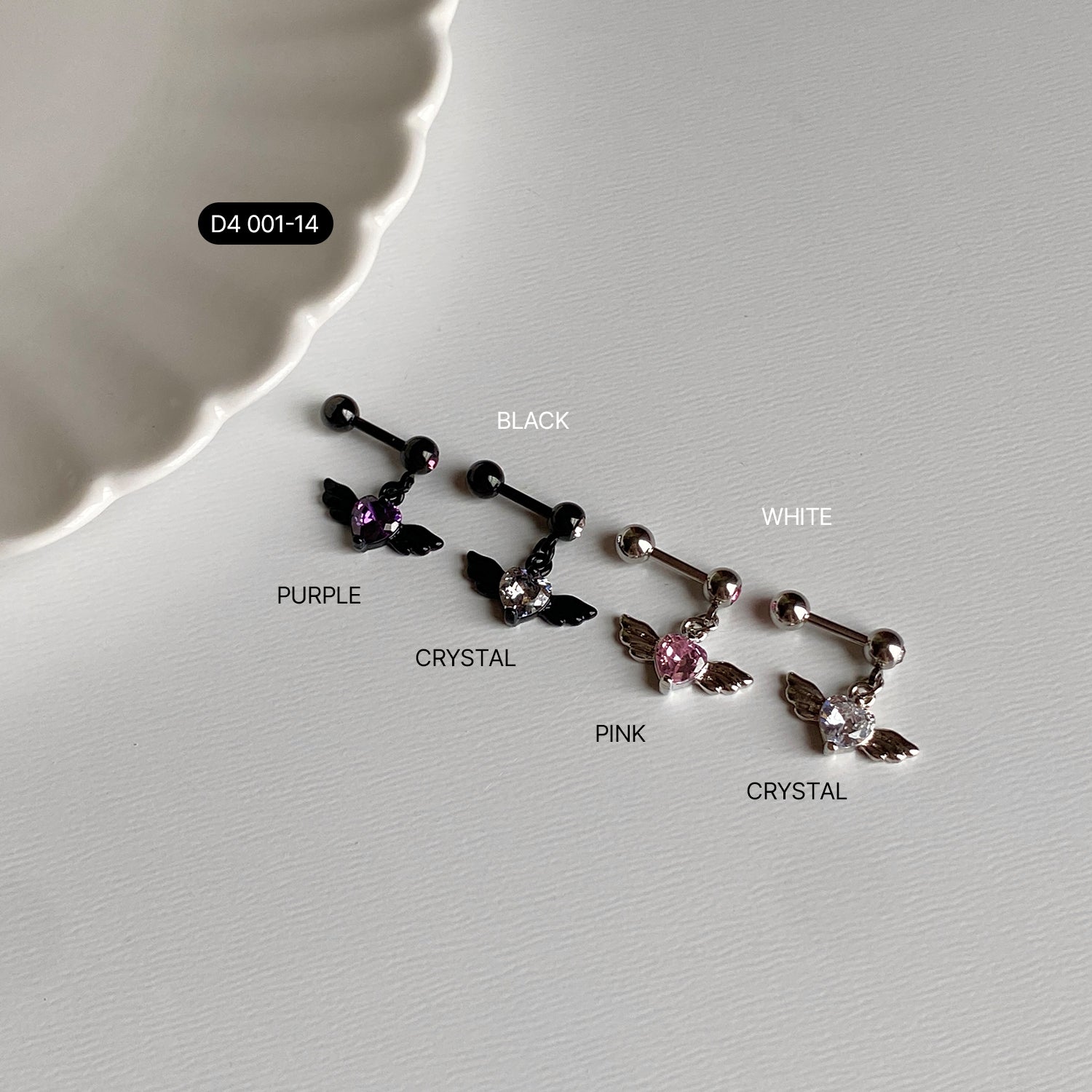 D4 001-14 キュービックドロップハートウィングピアス