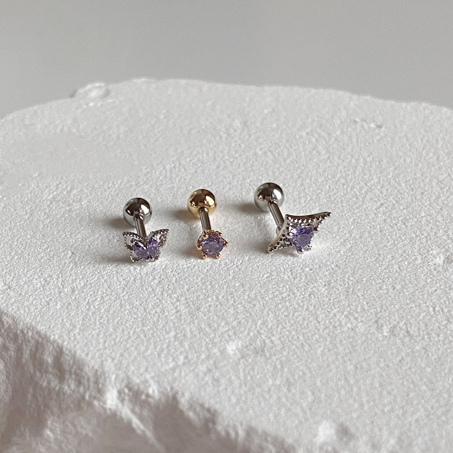 SET-067 パープライン蝶キラキラキュービックピアスセット