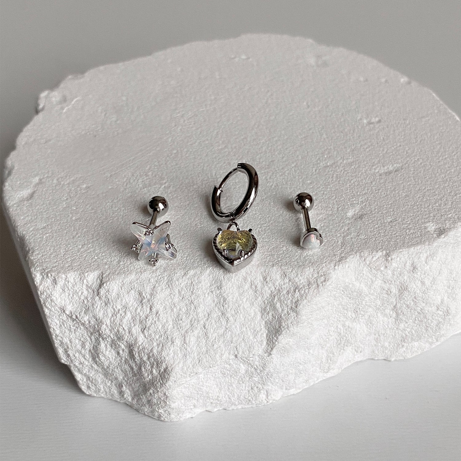 SET-064 クリスタルハートスチリング合成オパールハートピアスセット