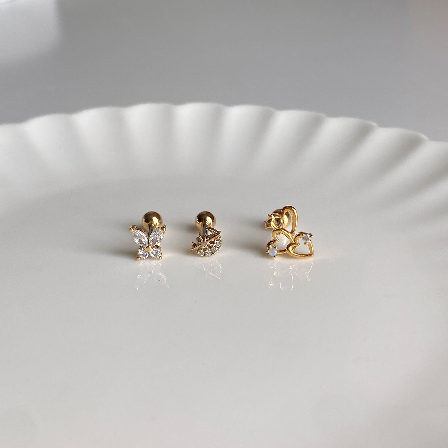 SET-053 キュービック蝶ハートムーンピアスセット