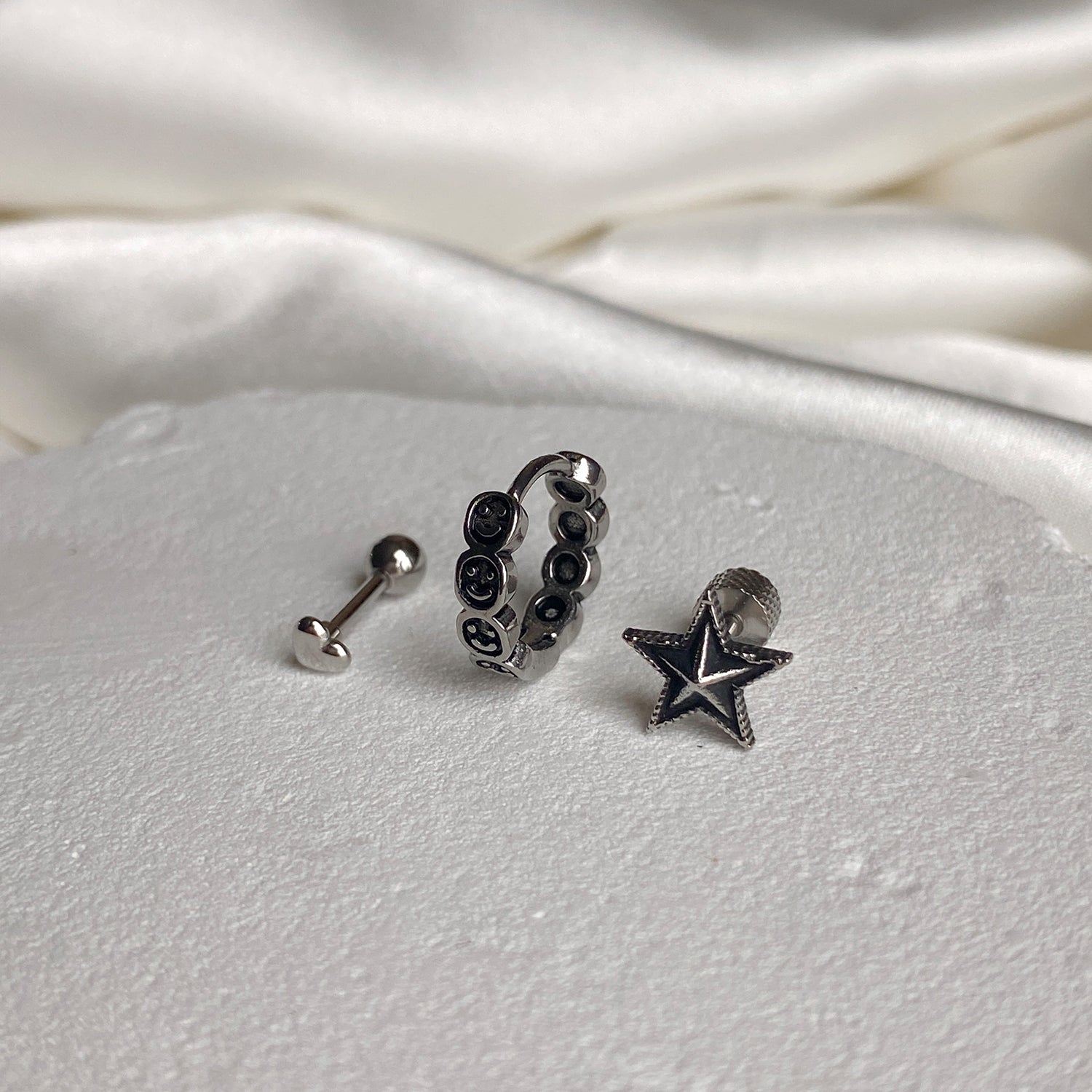 SET-015 ミニシンプルハート スマイルリングピアスセット