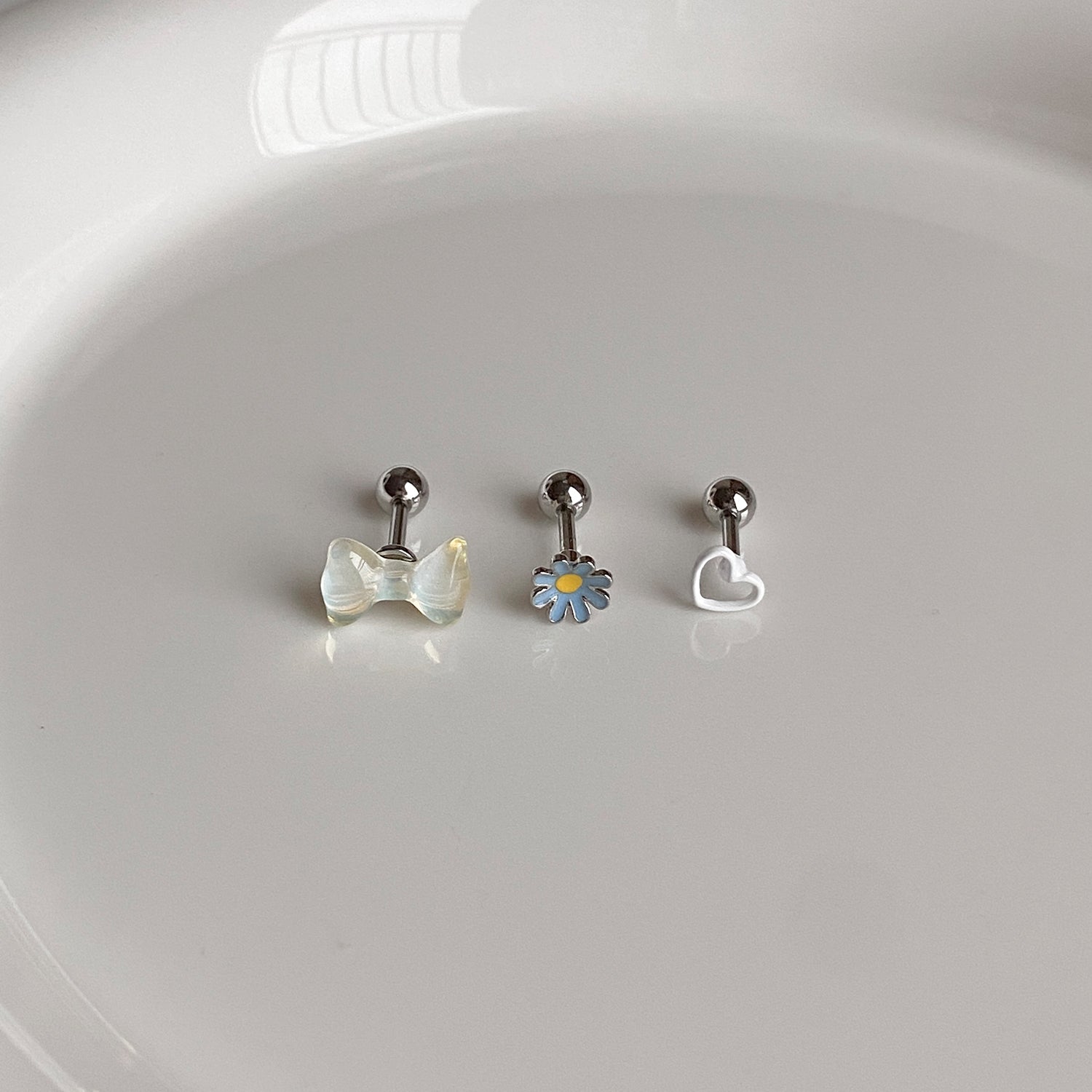 SET-068 エポキシラインカラーリボンハートピアスセット