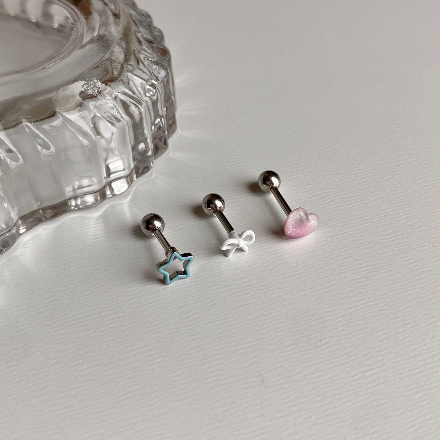 SET-018 かわいいパステルハートリボンスターピアスセット