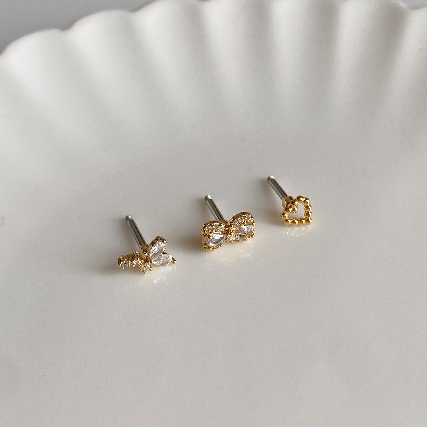 SET-051 キュービックハートリボンピアスセット