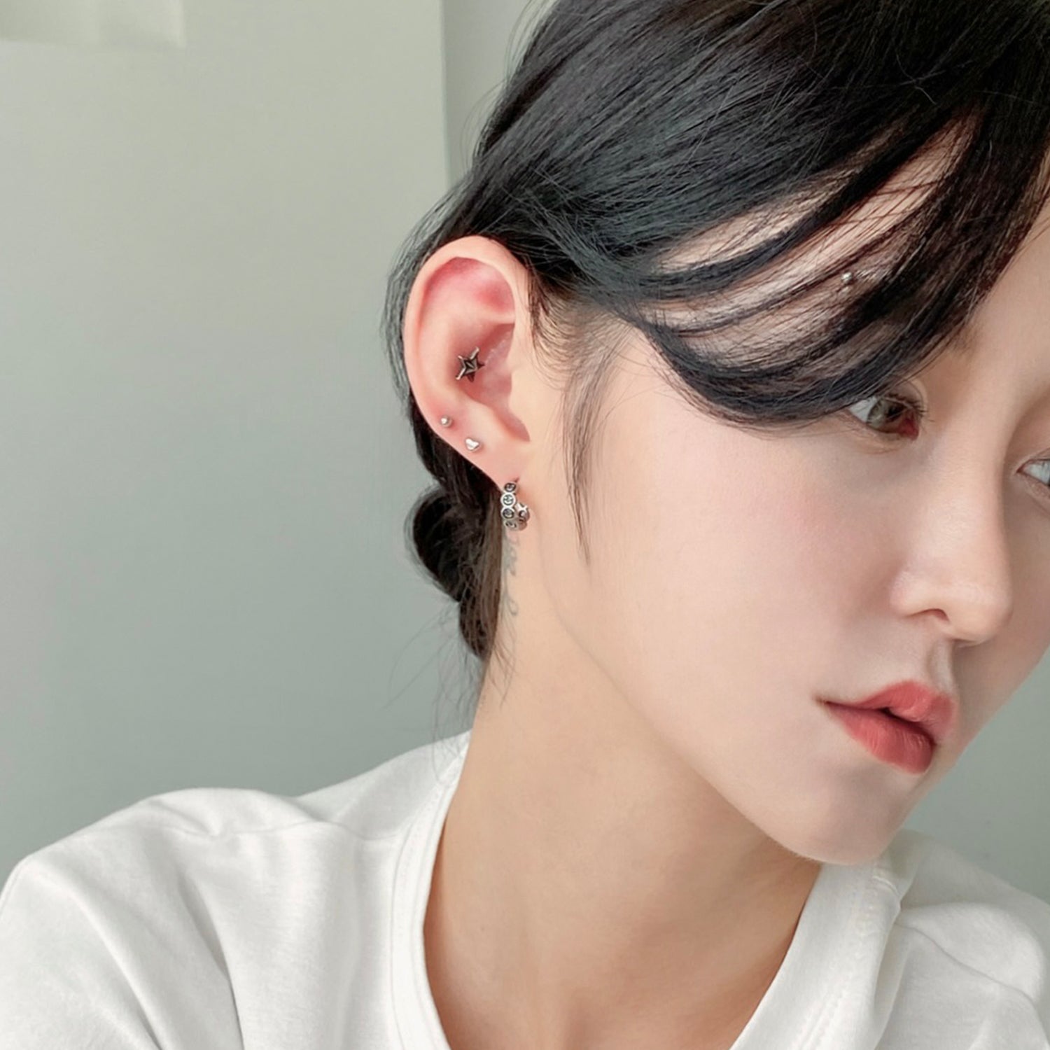 SET-015 ミニシンプルハート スマイルリングピアスセット