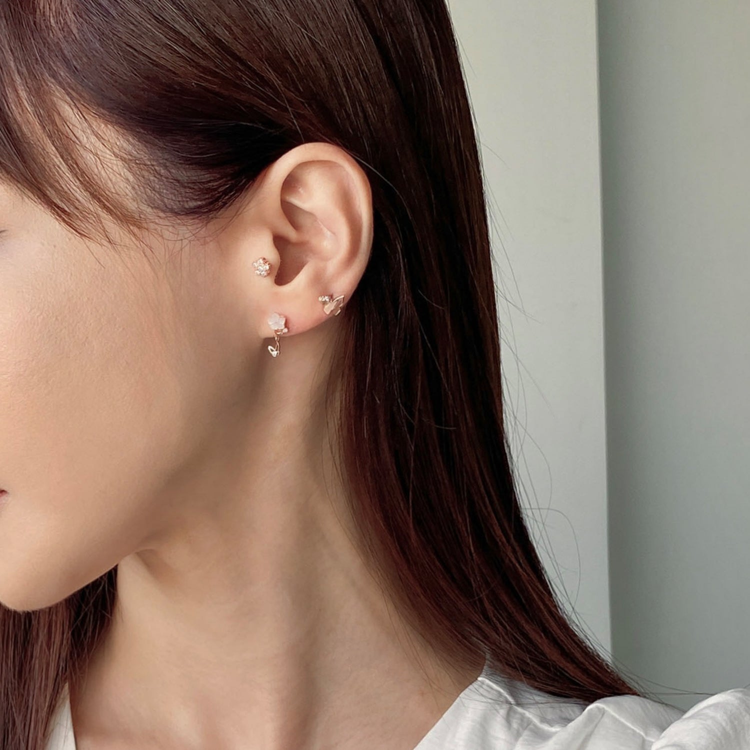 SET-077 螺鈿フラワードロップ蝶キュービックピアスセット