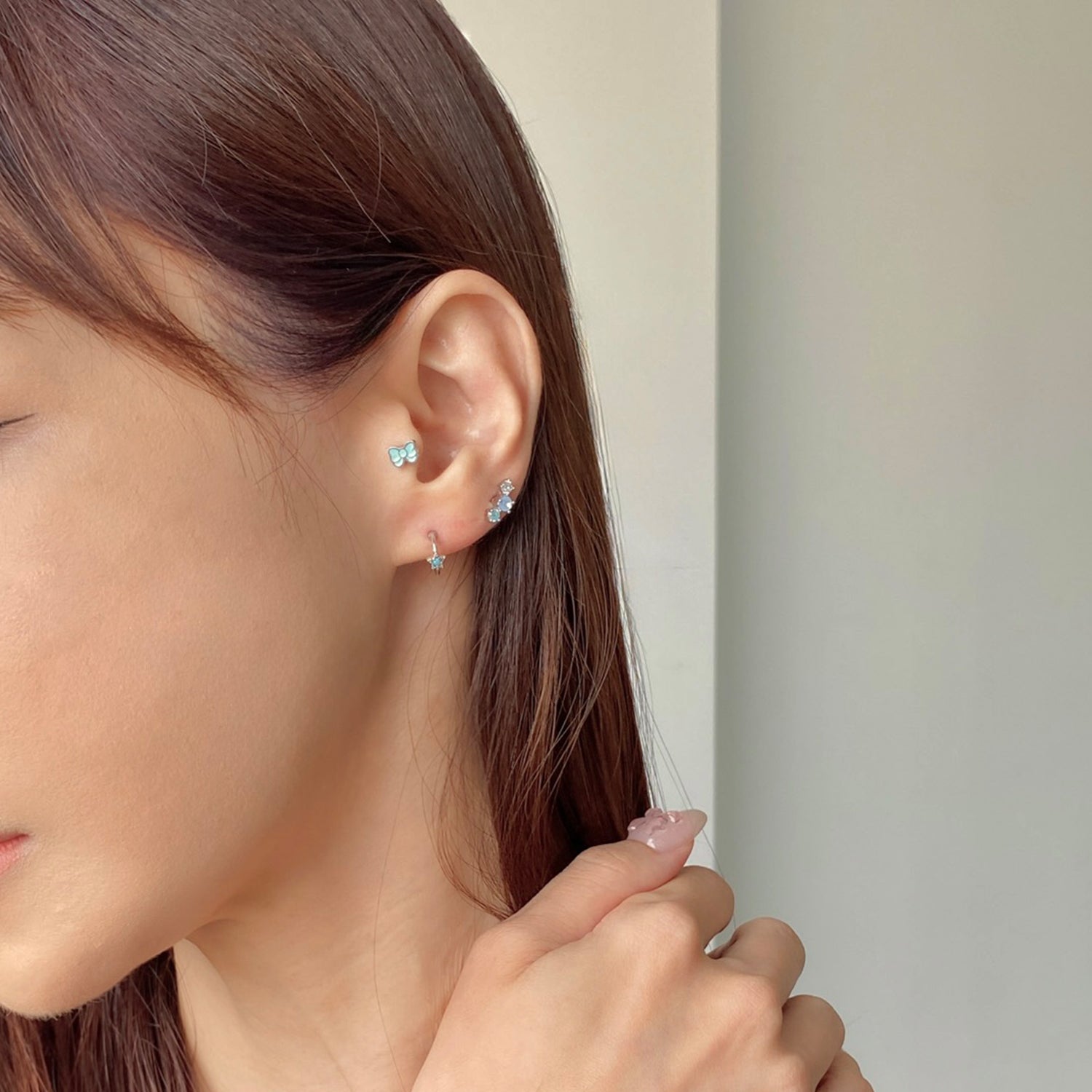 SET-065 アクアミントリボンスターキュービックピアスセット