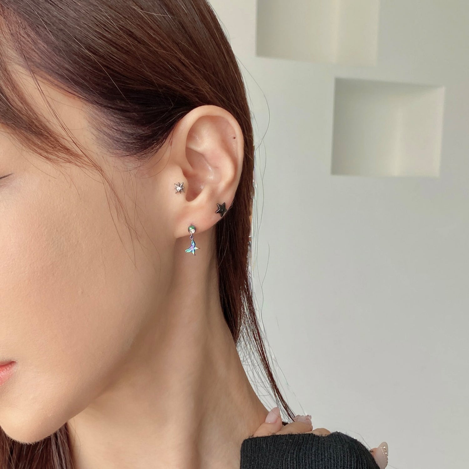 SET-057 ブラックスターオーロラ蝶ドロップピアスセット