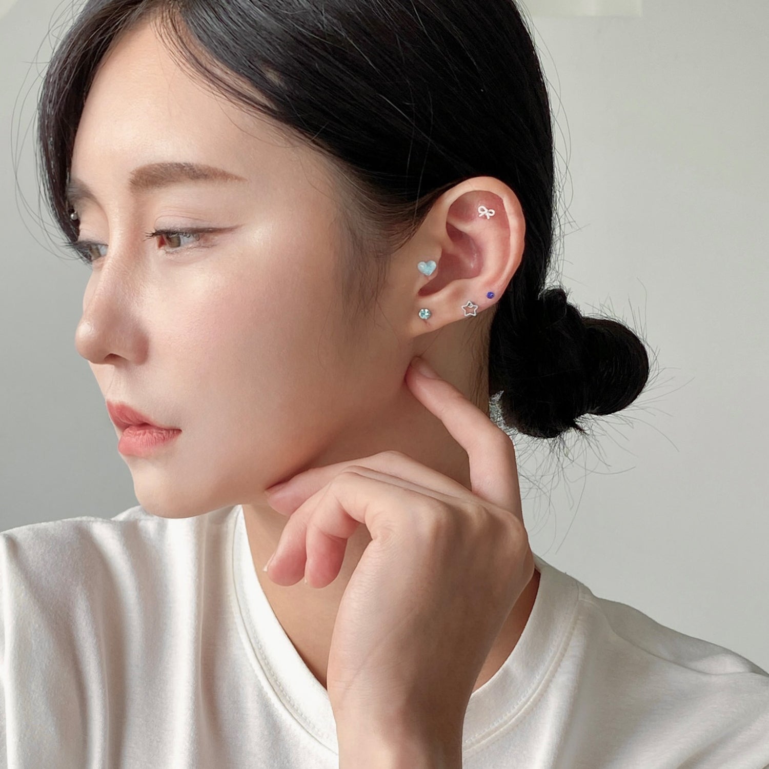 SET-018 かわいいパステルハートリボンスターピアスセット